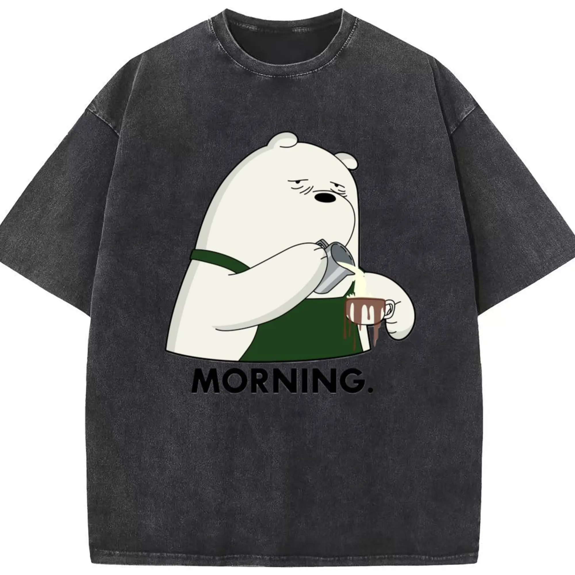 We Bare Bears Ice Bear face T-Shirt - Washed Vintage Look 230g Cotton Oversized T-Shirt With Front Heat Transfer Print – Soft, Lightweight, Stylish Fit – Comfortable Casual Wear For Sports & Everyday Use