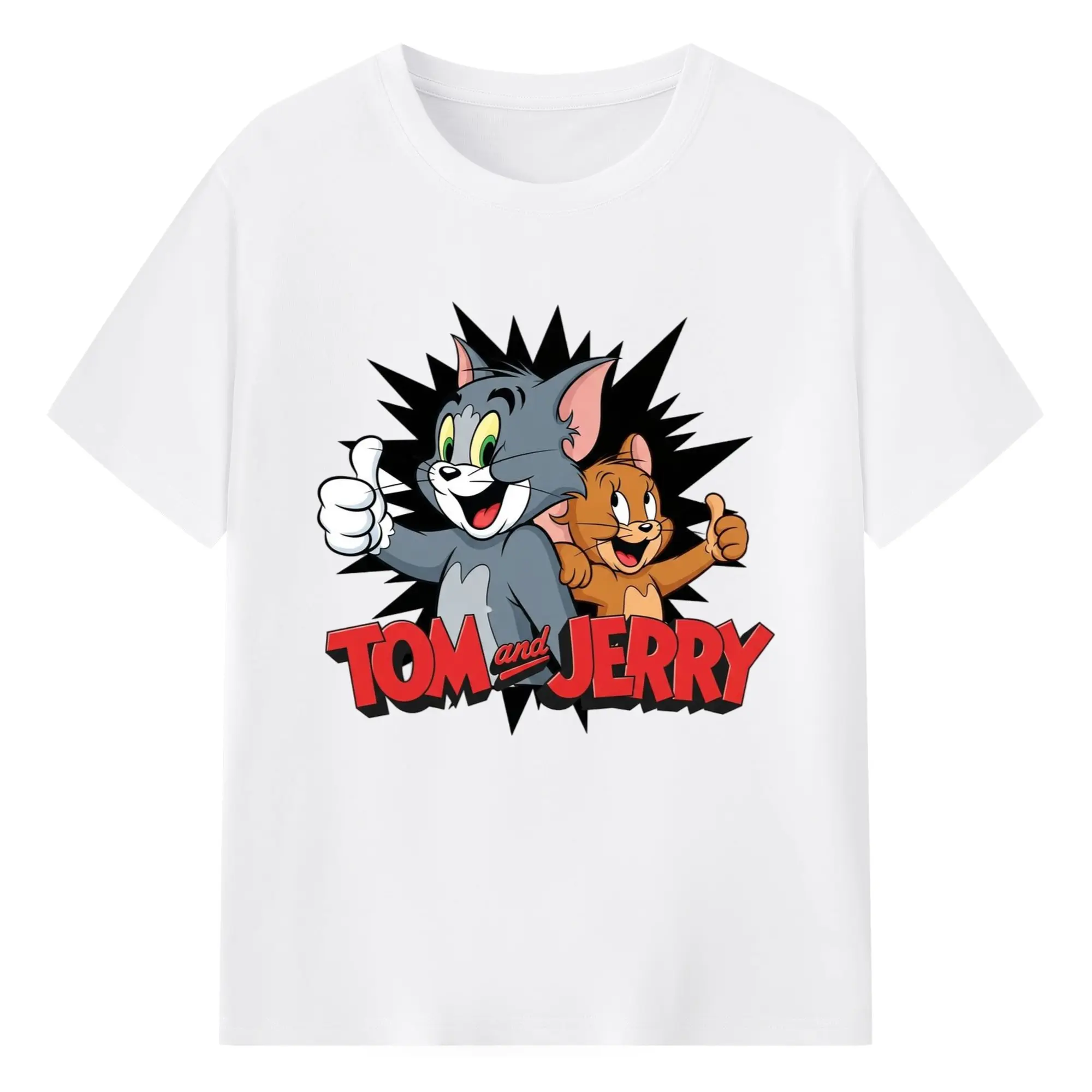 Tom and jerry cartoon t shirts​ - 180g Cotton T-Shirt With Front Heat Transfer Print – Soft, Lightweight, Fitted Design – Comfortable Casual Wear For Sports & Everyday Use