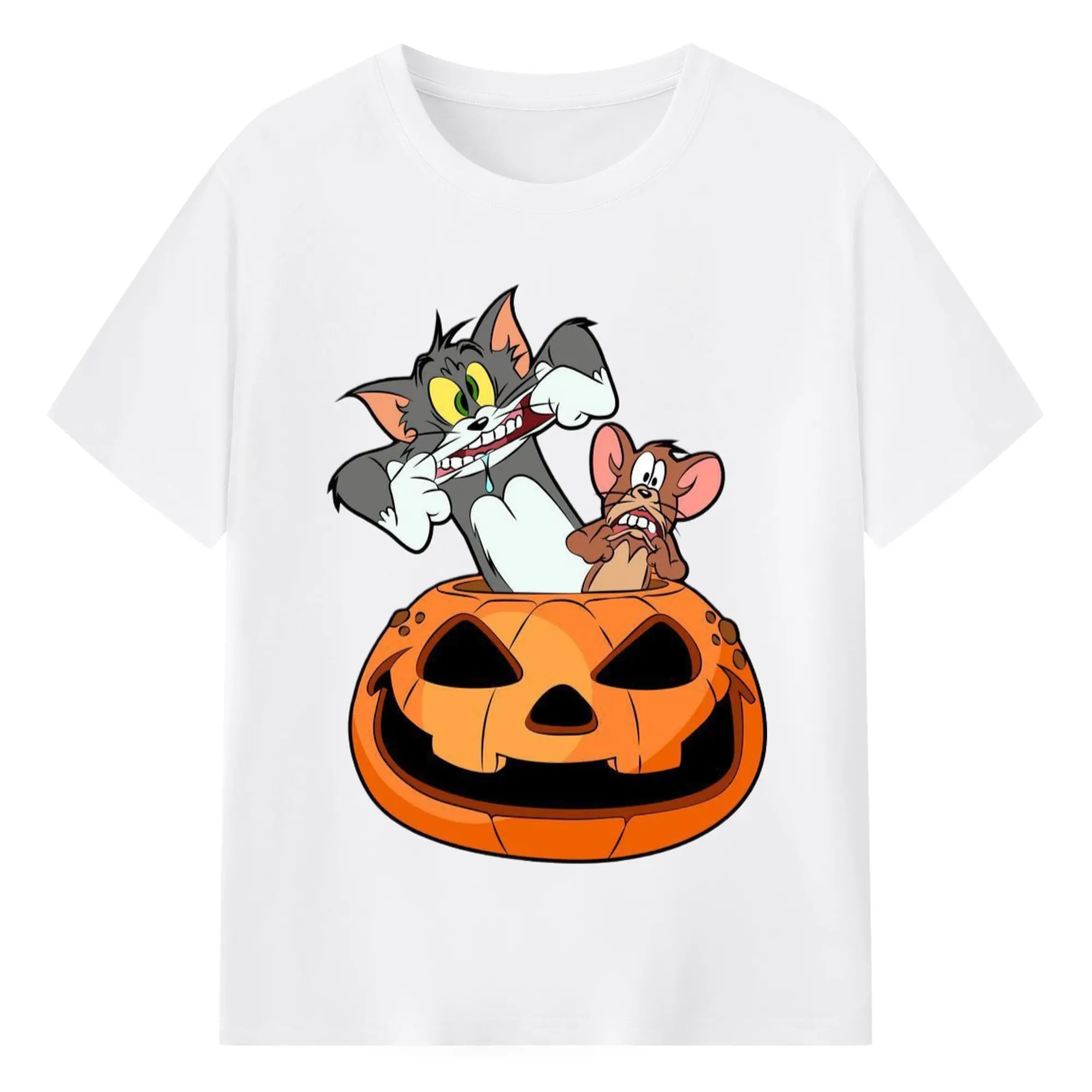 Tom and jerry cartoon tee - 180g Cotton T-Shirt With Front Heat Transfer Print – Soft, Lightweight, Fitted Design – Comfortable Casual Wear For Sports & Everyday Use