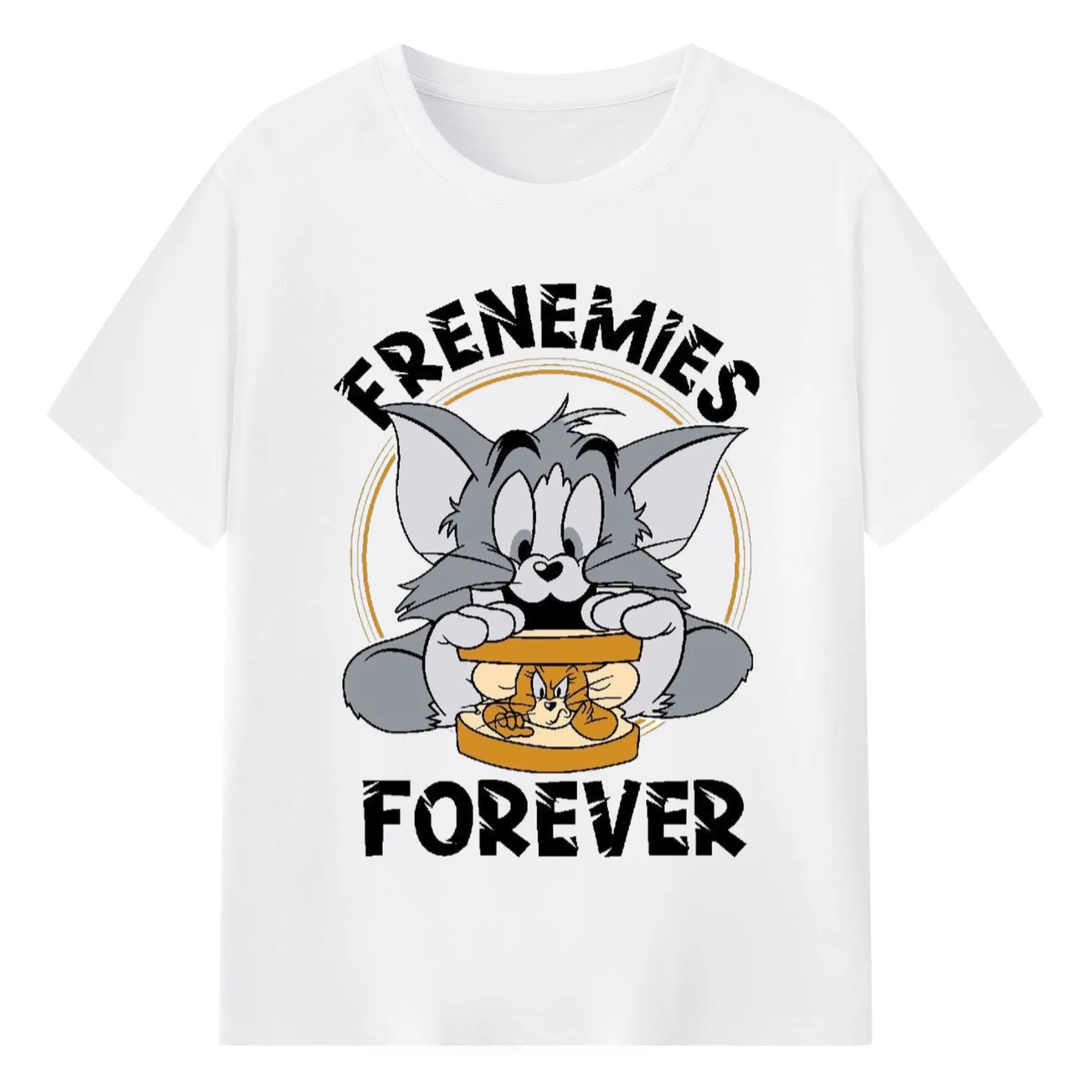 Tom and jerry couple t shirt - 180g Cotton T-Shirt With Front Heat Transfer Print – Soft, Lightweight, Fitted Design – Comfortable Casual Wear For Sports & Everyday Use