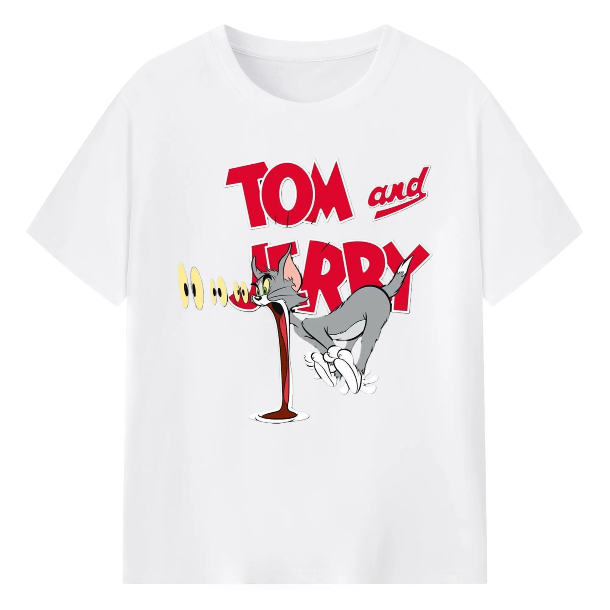 Tom and jerry, tom graphic t shirt - 180g Cotton T-Shirt With Front Heat Transfer Print – Soft, Lightweight, Fitted Design – Comfortable Casual Wear For Sports & Everyday Use