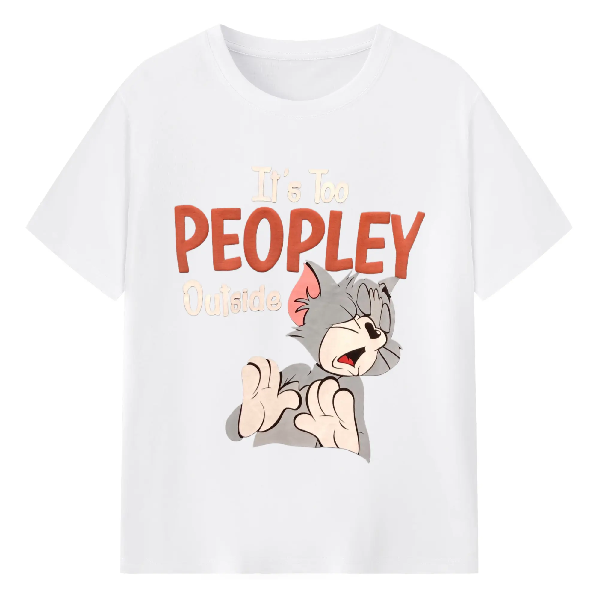 Vintage tom and jerry tom t-shirt - 180g Cotton T-Shirt With Front Heat Transfer Print – Soft, Lightweight, Fitted Design – Comfortable Casual Wear For Sports & Everyday Use