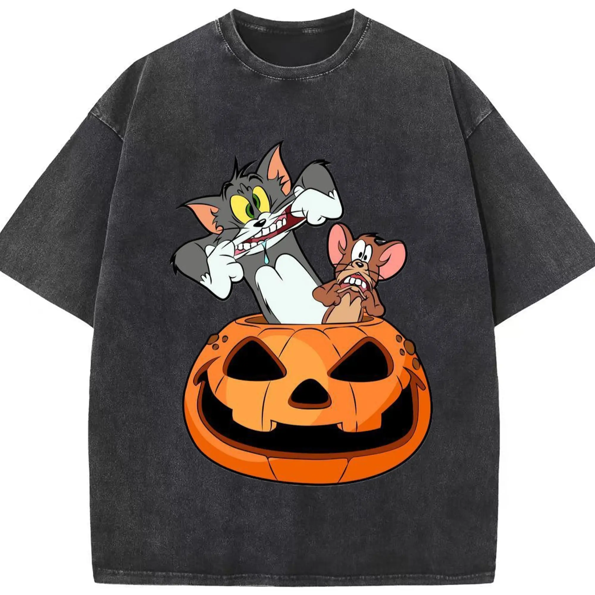 Tom and jerry cartoon tee - Washed Vintage Look 230g Cotton Oversized T-Shirt With Front Heat Transfer Print – Soft, Lightweight, Stylish Fit – Comfortable Casual Wear For Sports & Everyday Use