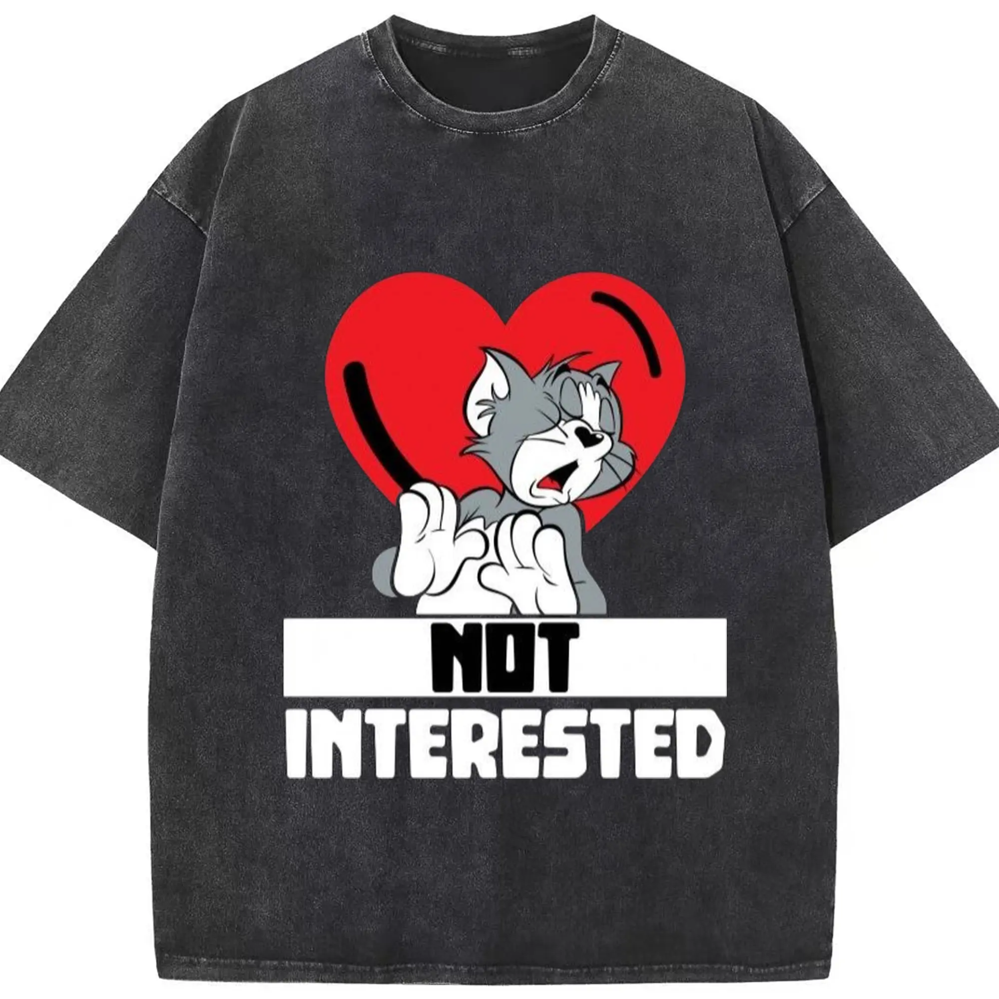 Tom and jerry men's t shirt​ - Washed Vintage Look 230g Cotton Oversized T-Shirt With Front Heat Transfer Print – Soft, Lightweight, Stylish Fit – Comfortable Casual Wear For Sports & Everyday Use