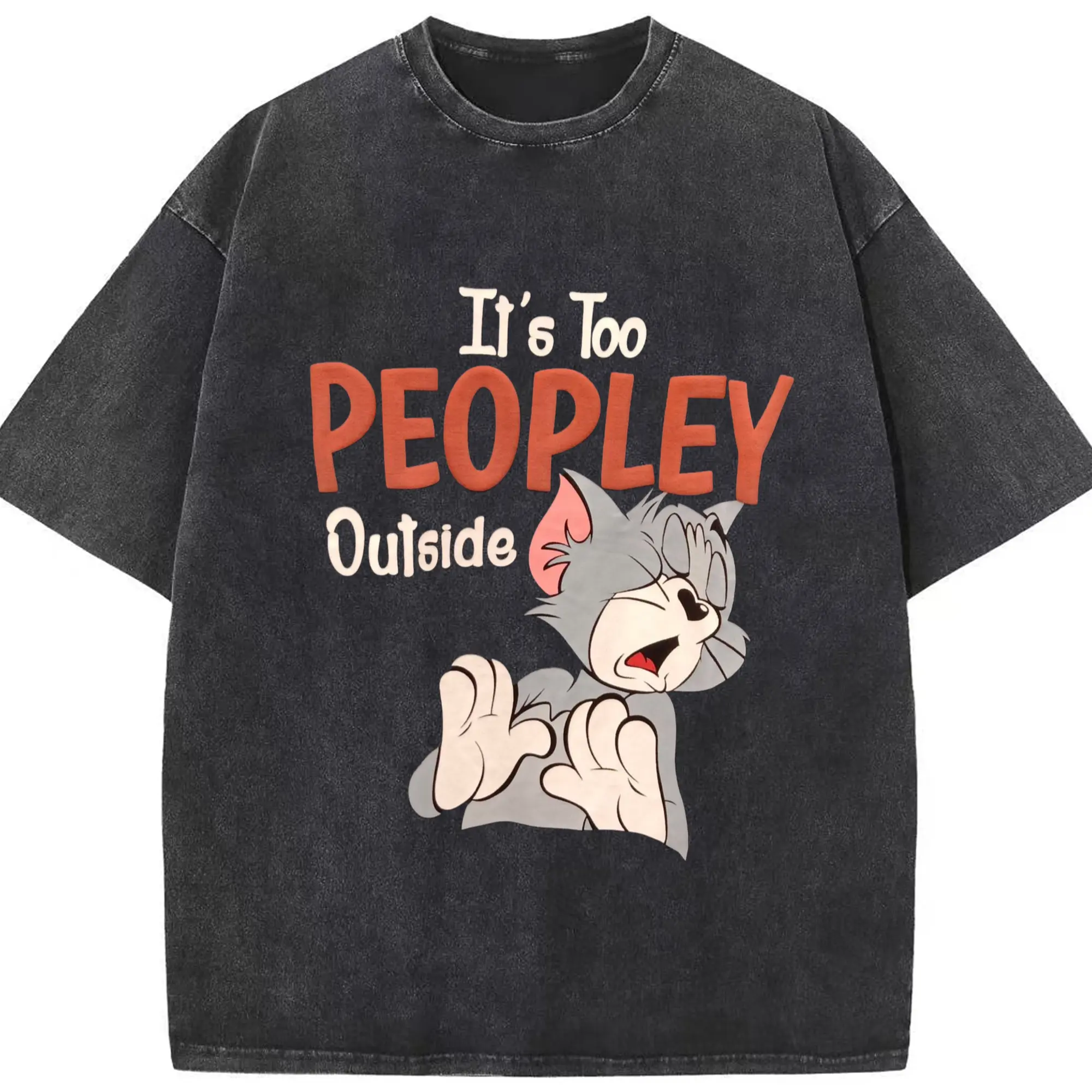 Vintage tom and jerry tom t-shirt - Washed Vintage Look 230g Cotton Oversized T-Shirt With Front Heat Transfer Print – Soft, Lightweight, Stylish Fit – Comfortable Casual Wear For Sports & Everyday Use