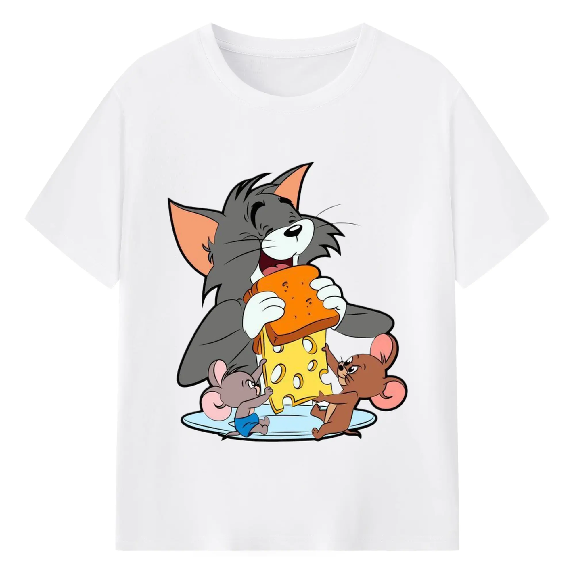 Tom and jerry collage t shirt - 180g Cotton T-Shirt With Front Heat Transfer Print – Soft, Lightweight, Fitted Design – Comfortable Casual Wear For Sports & Everyday Use
