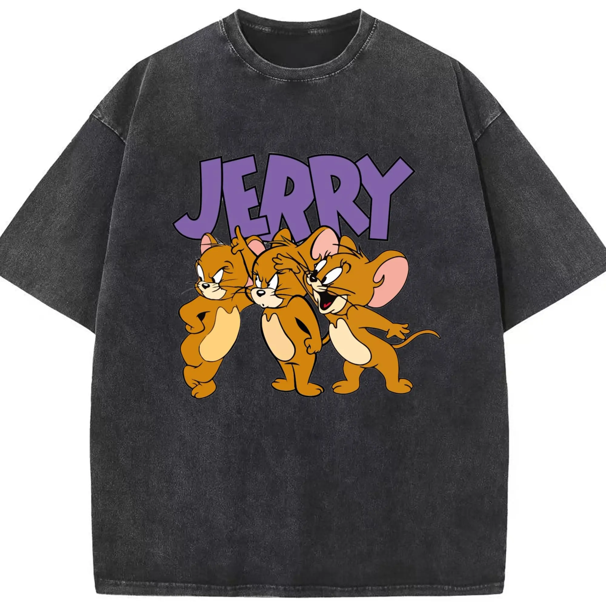 Tom and jerry cartoon t shirts​ - Washed Vintage Look 230g Cotton Oversized T-Shirt With Front Heat Transfer Print – Soft, Lightweight, Stylish Fit – Comfortable Casual Wear For Sports & Everyday Use