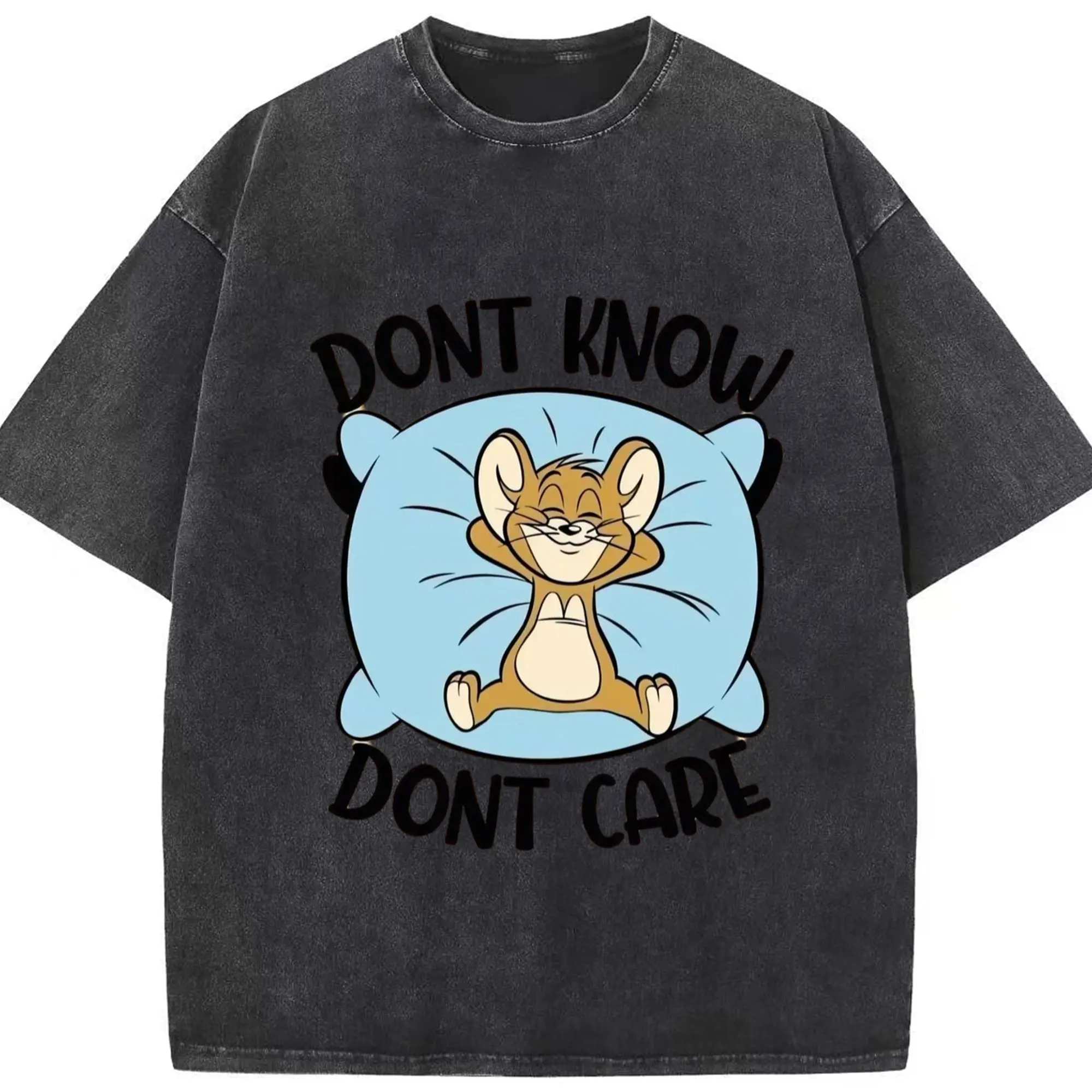 Tom and Jerry，Jerry Shirt - Washed Vintage Look 230g Cotton Oversized T-Shirt With Front Heat Transfer Print – Soft, Lightweight, Stylish Fit – Comfortable Casual Wear For Sports & Everyday Use