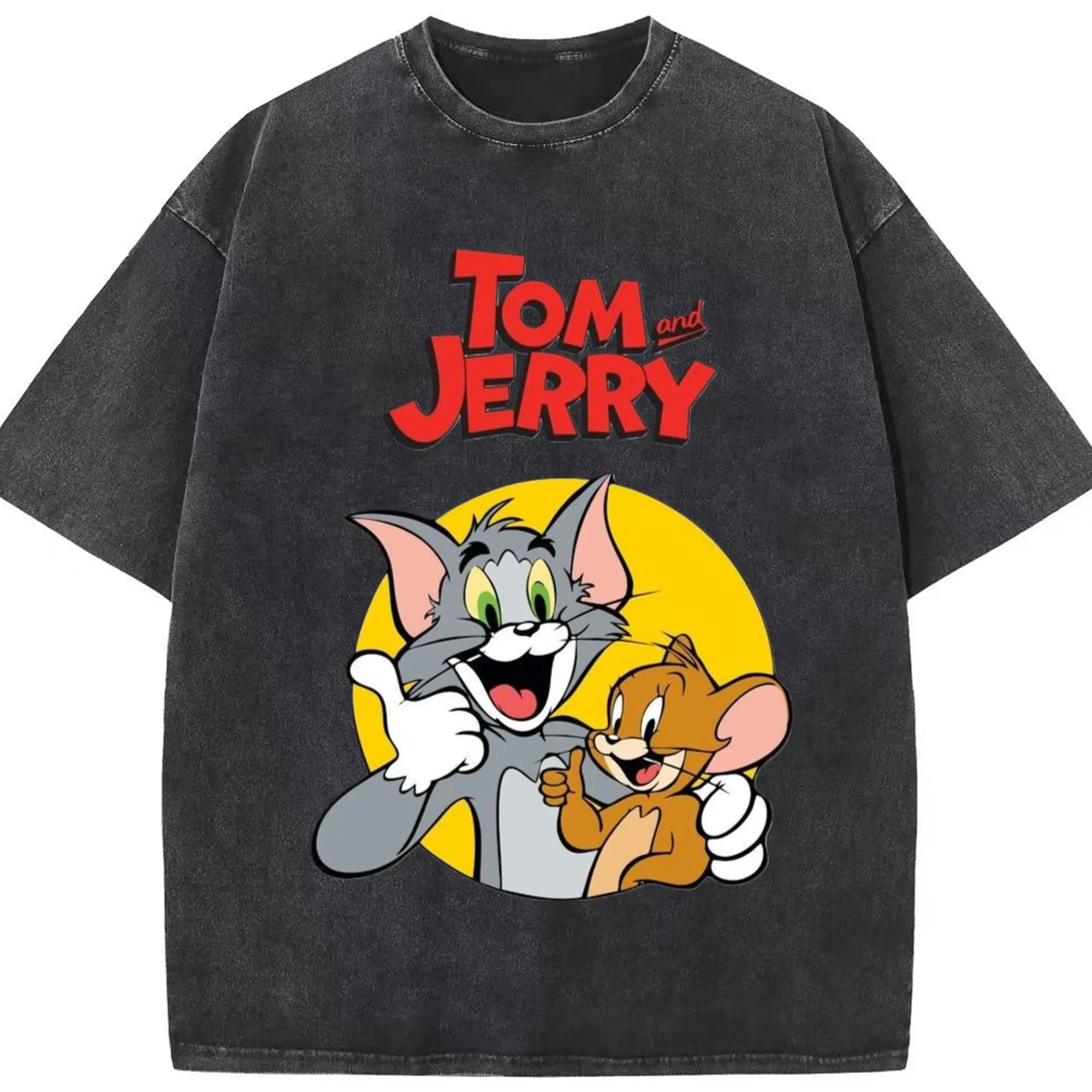 Vintage tom and jerry t-shirt - Washed Vintage Look 230g Cotton Oversized T-Shirt With Front Heat Transfer Print – Soft, Lightweight, Stylish Fit – Comfortable Casual Wear For Sports & Everyday Use