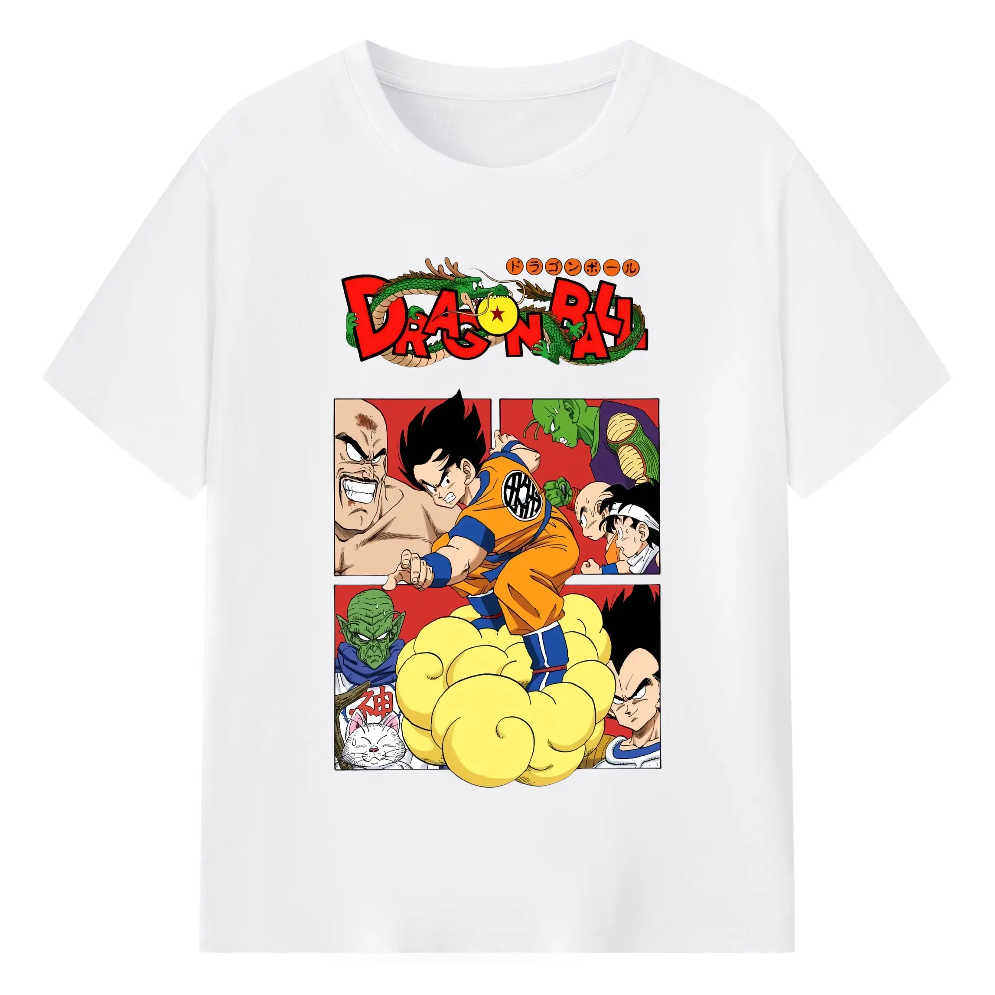 Dragon ball z Son Goku collage shirt​ - 180g Cotton T-Shirt With Front Heat Transfer Print – Soft, Lightweight, Fitted Design – Comfortable Casual Wear For Sports & Everyday Use