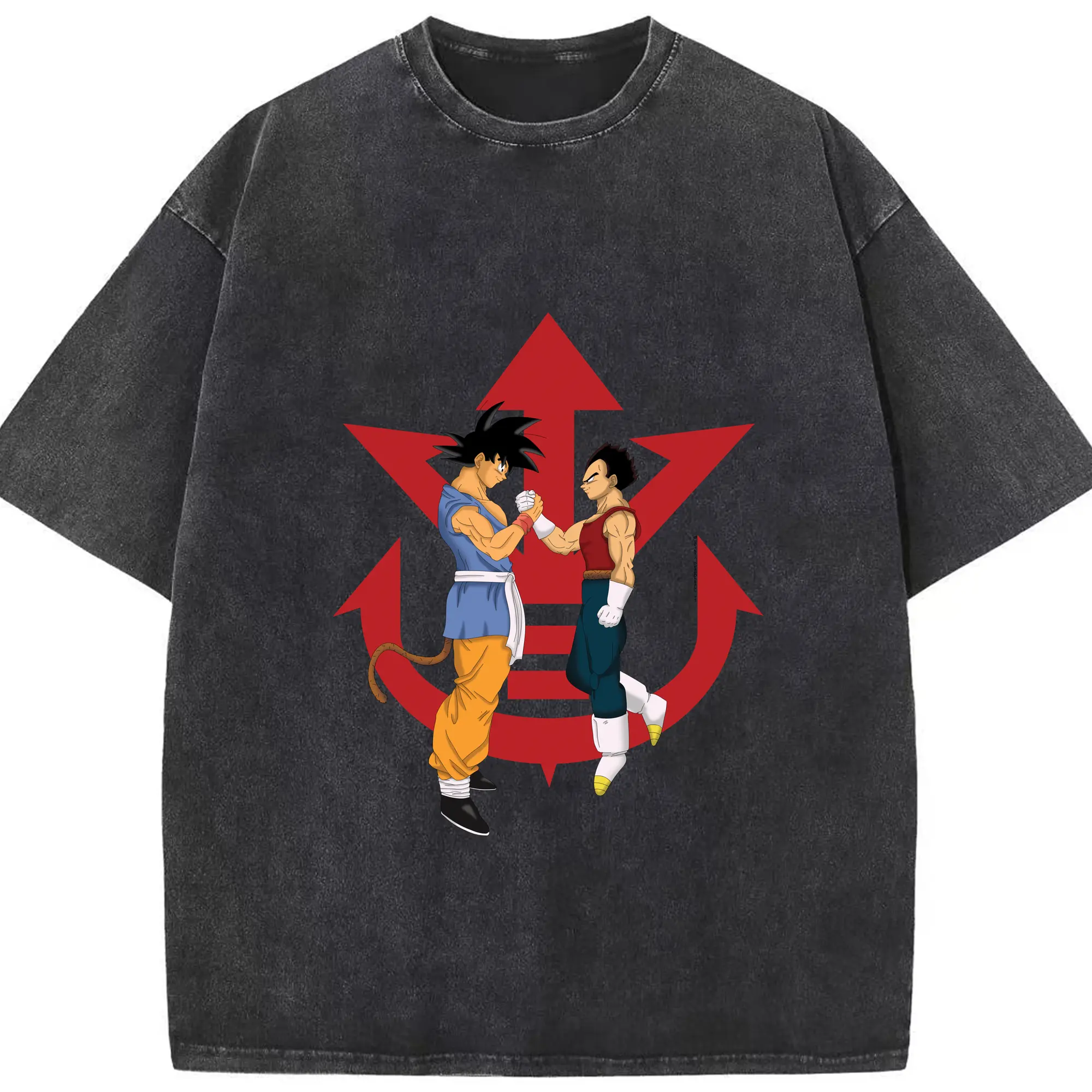 Dragon ball son goku and Vegeta t-shirt​ - Washed Vintage Look 230g Cotton Oversized T-Shirt With Front Heat Transfer Print – Soft, Lightweight, Stylish Fit – Comfortable Casual Wear For Sports & Everyday Use