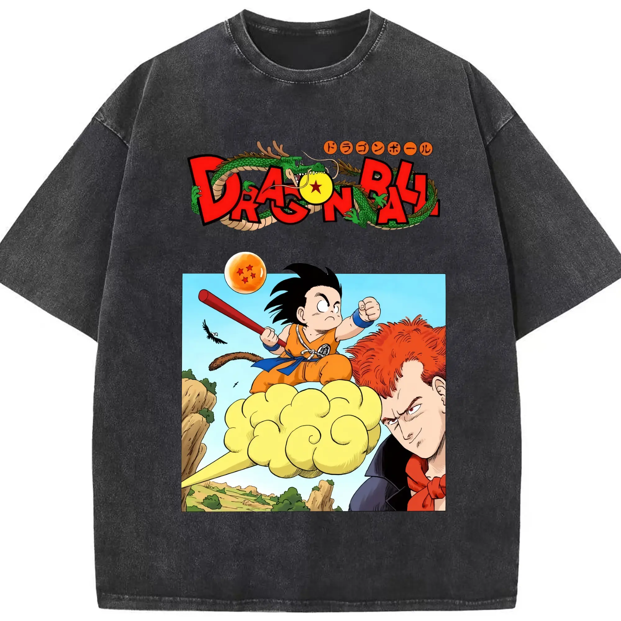Dragon ball Son Goku cartoon shirt - Washed Vintage Look 230g Cotton Oversized T-Shirt With Front Heat Transfer Print – Soft, Lightweight, Stylish Fit – Comfortable Casual Wear For Sports & Everyday Use