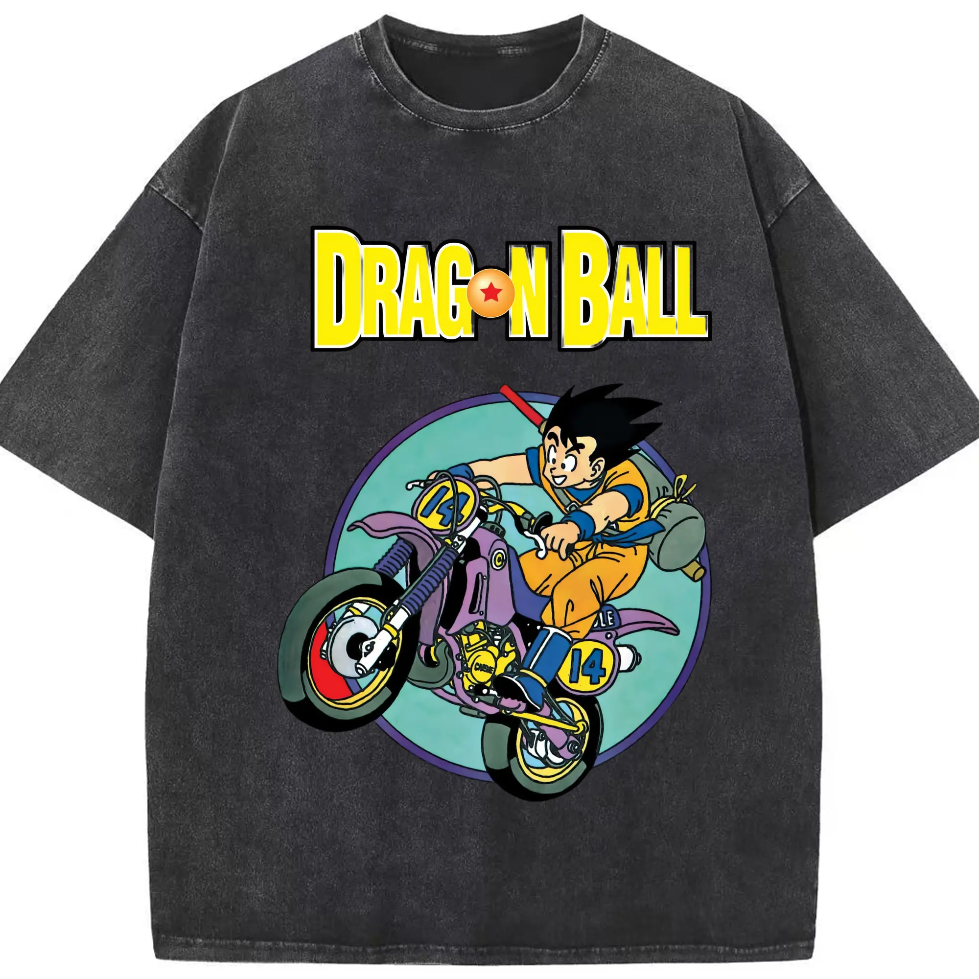 Dragon ball son goku retro tee - Washed Vintage Look 230g Cotton Oversized T-Shirt With Front Heat Transfer Print – Soft, Lightweight, Stylish Fit – Comfortable Casual Wear For Sports & Everyday Use