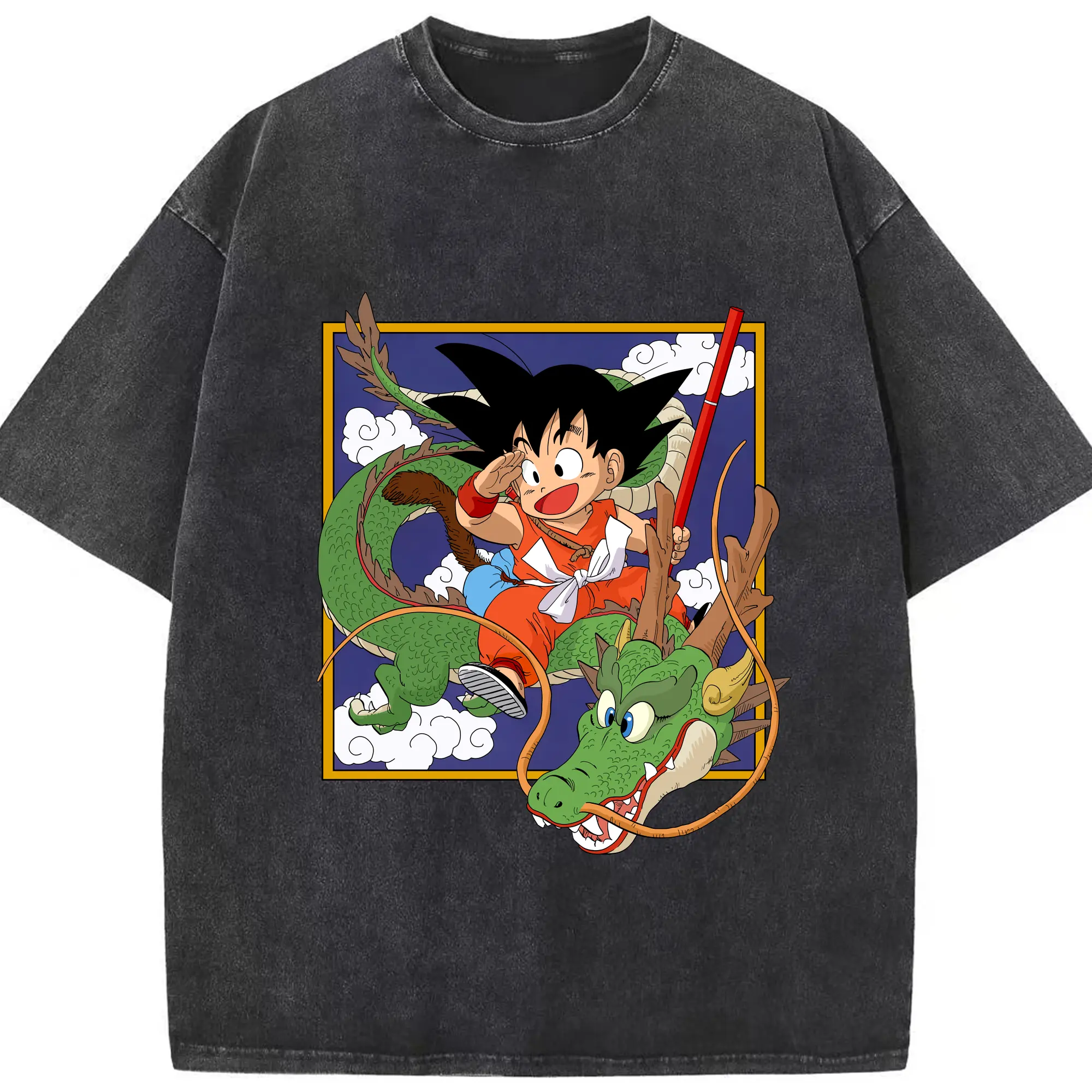Dragon ball son goku t-shirt​ - Washed Vintage Look 230g Cotton Oversized T-Shirt With Front Heat Transfer Print – Soft, Lightweight, Stylish Fit – Comfortable Casual Wear For Sports & Everyday Use