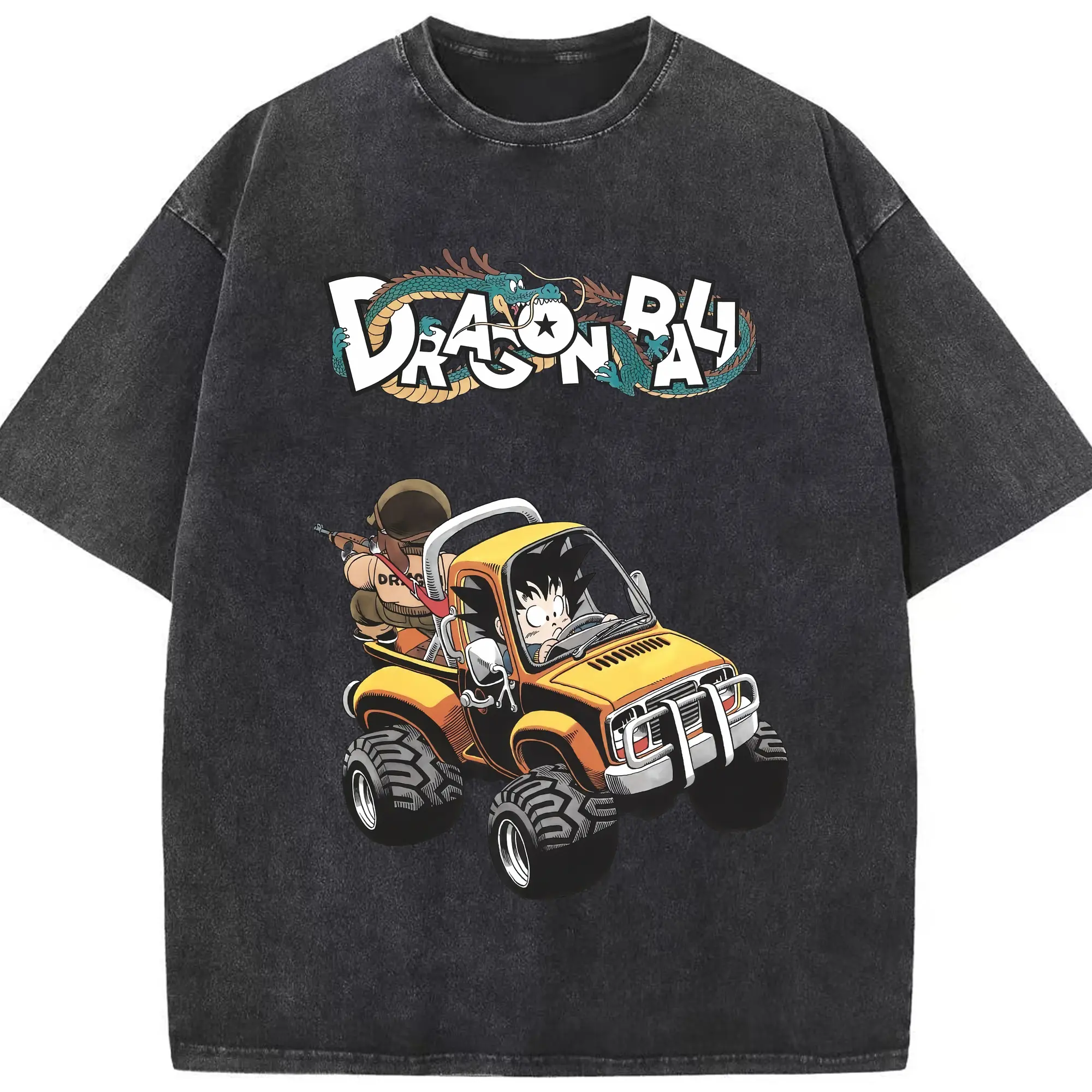 Dragon ball z Son Goku graphic t-shirt - Washed Vintage Look 230g Cotton Oversized T-Shirt With Front Heat Transfer Print – Soft, Lightweight, Stylish Fit – Comfortable Casual Wear For Sports & Everyday Use