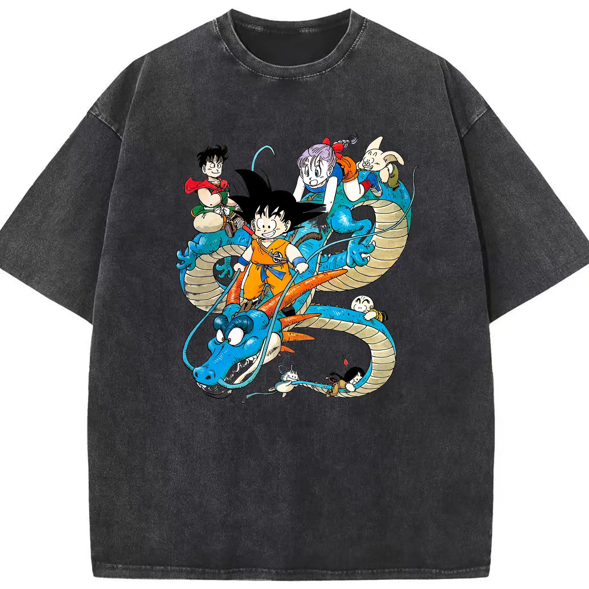 Men&#039;s dragon ball Son Goku cartoon shirt - Washed Vintage Look 230g Cotton Oversized T-Shirt With Front Heat Transfer Print – Soft, Lightweight, Stylish Fit – Comfortable Casual Wear For Sports & Everyday Use