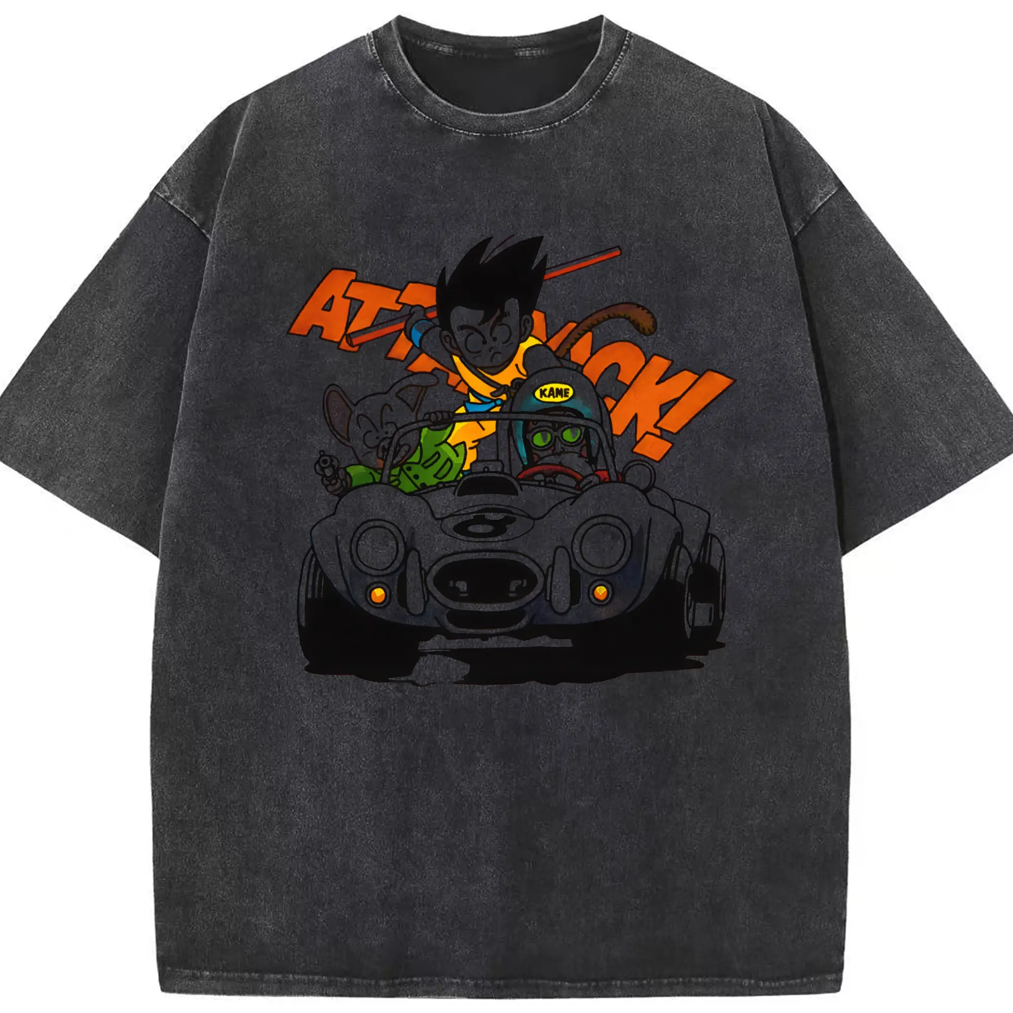 Men&#039;s dragon ball Son Goku graphic shirt - Washed Vintage Look 230g Cotton Oversized T-Shirt With Front Heat Transfer Print – Soft, Lightweight, Stylish Fit – Comfortable Casual Wear For Sports & Everyday Use