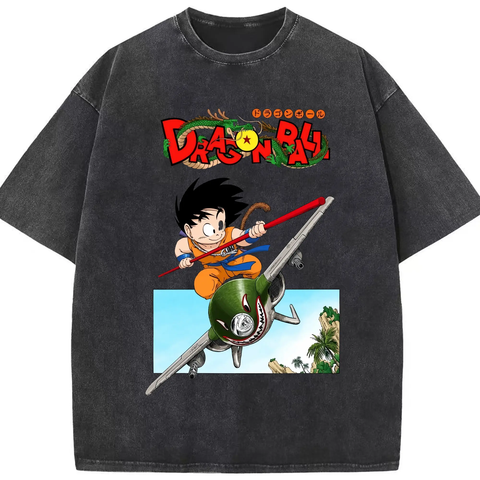 Men&#039;s dragon ball Son Goku t-shirt - Washed Vintage Look 230g Cotton Oversized T-Shirt With Front Heat Transfer Print – Soft, Lightweight, Stylish Fit – Comfortable Casual Wear For Sports & Everyday Use