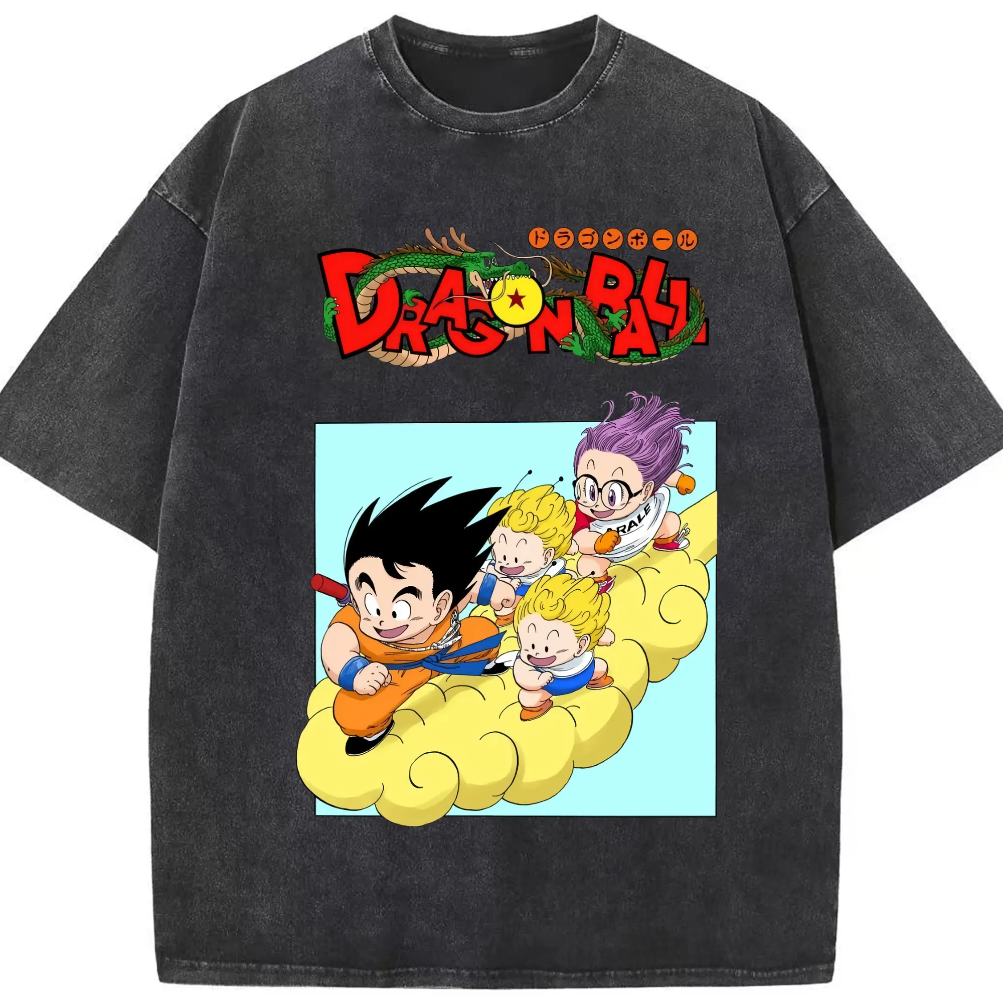 Youth dragon ball Son Goku tee - Washed Vintage Look 230g Cotton Oversized T-Shirt With Front Heat Transfer Print – Soft, Lightweight, Stylish Fit – Comfortable Casual Wear For Sports & Everyday Use