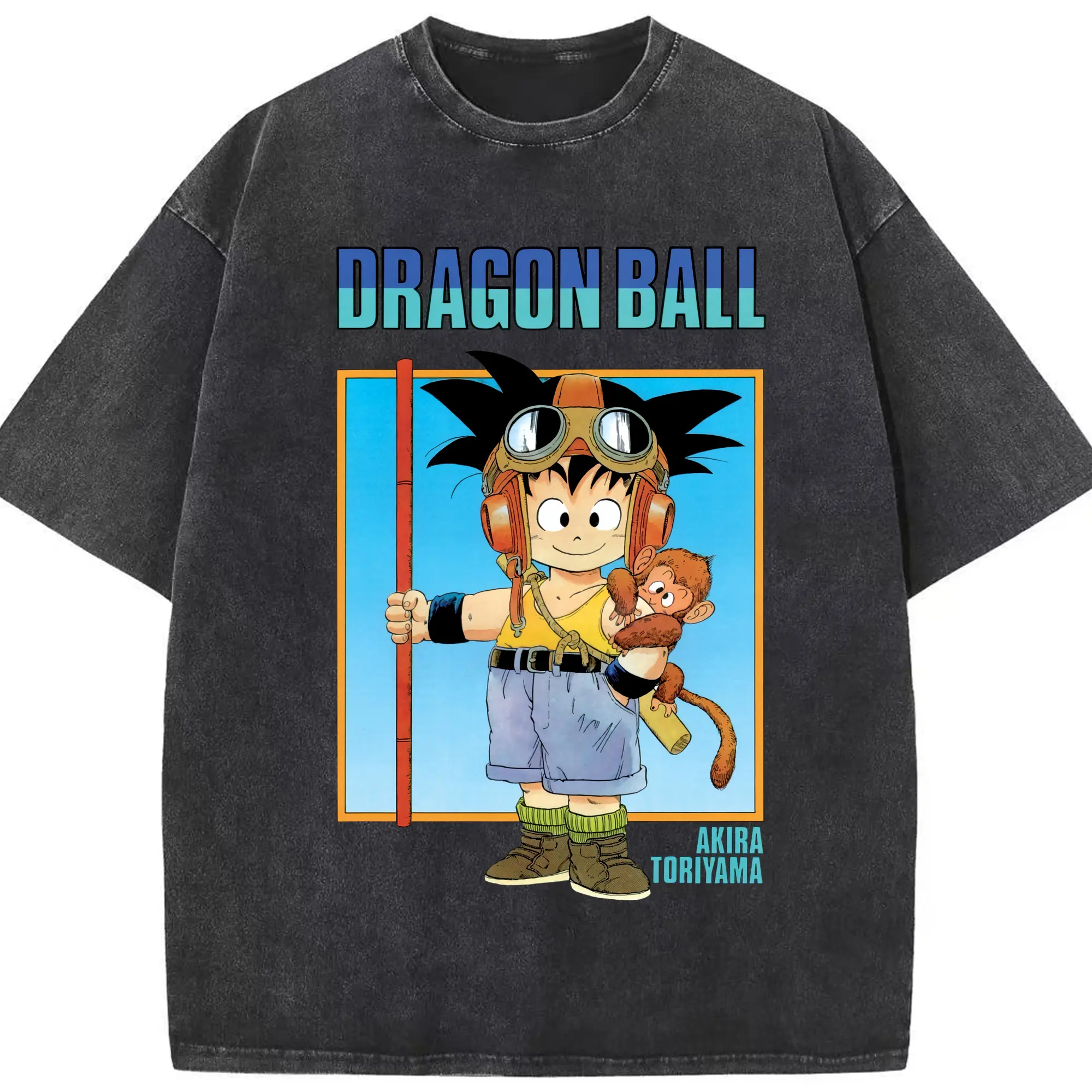 Youth dragon ball Son Goku t-shirt​ - Washed Vintage Look 230g Cotton Oversized T-Shirt With Front Heat Transfer Print – Soft, Lightweight, Stylish Fit – Comfortable Casual Wear For Sports & Everyday Use