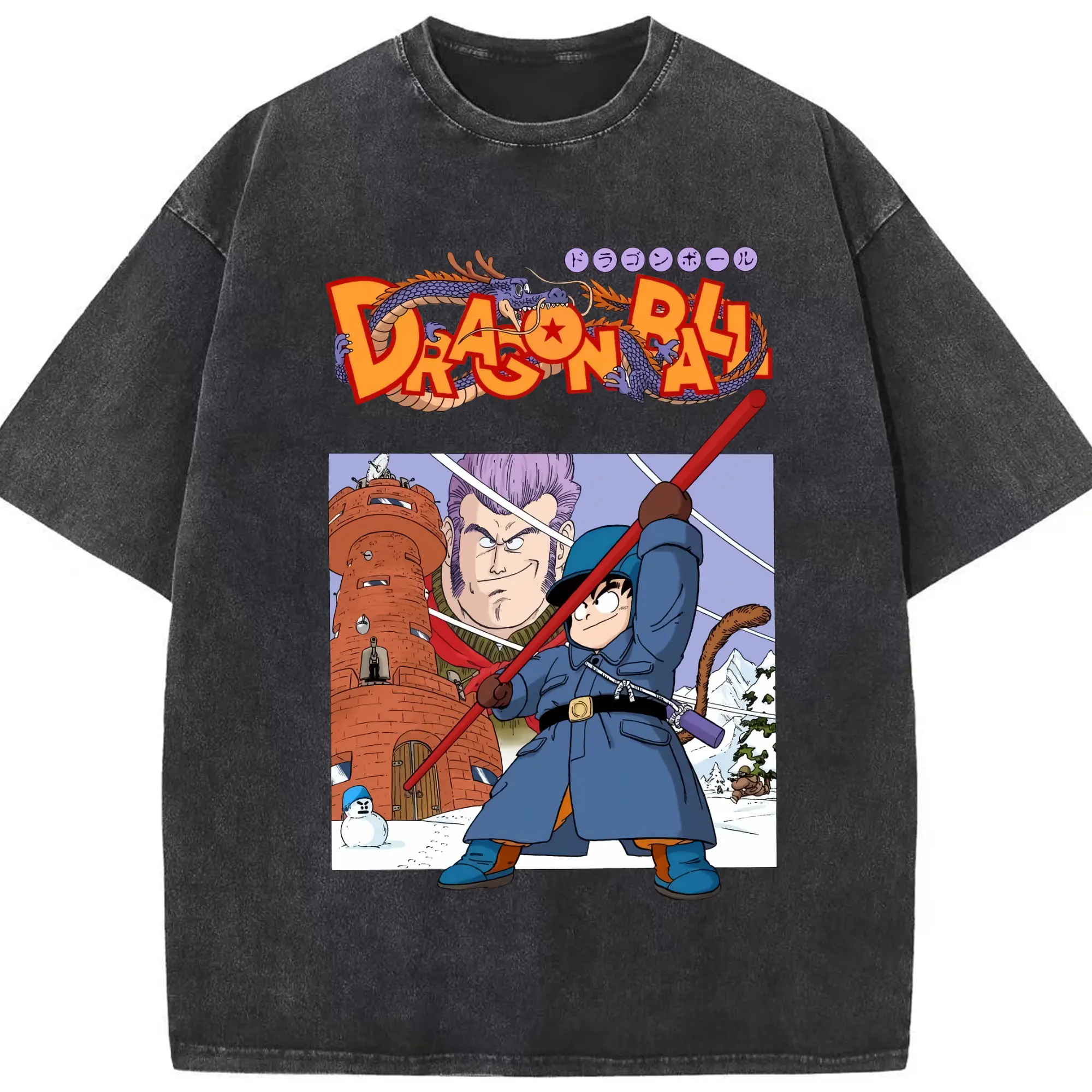 Youth dragon ball z Son Goku t-shirt​ - Washed Vintage Look 230g Cotton Oversized T-Shirt With Front Heat Transfer Print – Soft, Lightweight, Stylish Fit – Comfortable Casual Wear For Sports & Everyday Use