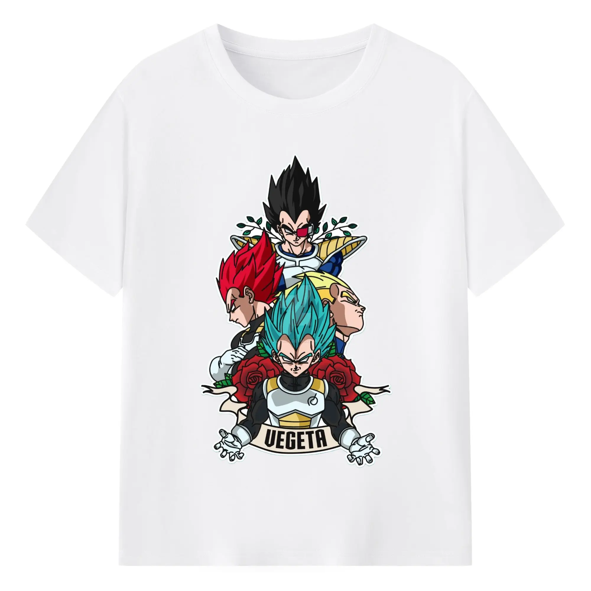 Dragon ball Vegeta collage shirt - 180g Cotton T-Shirt With Front Heat Transfer Print – Soft, Lightweight, Fitted Design – Comfortable Casual Wear For Sports & Everyday Use