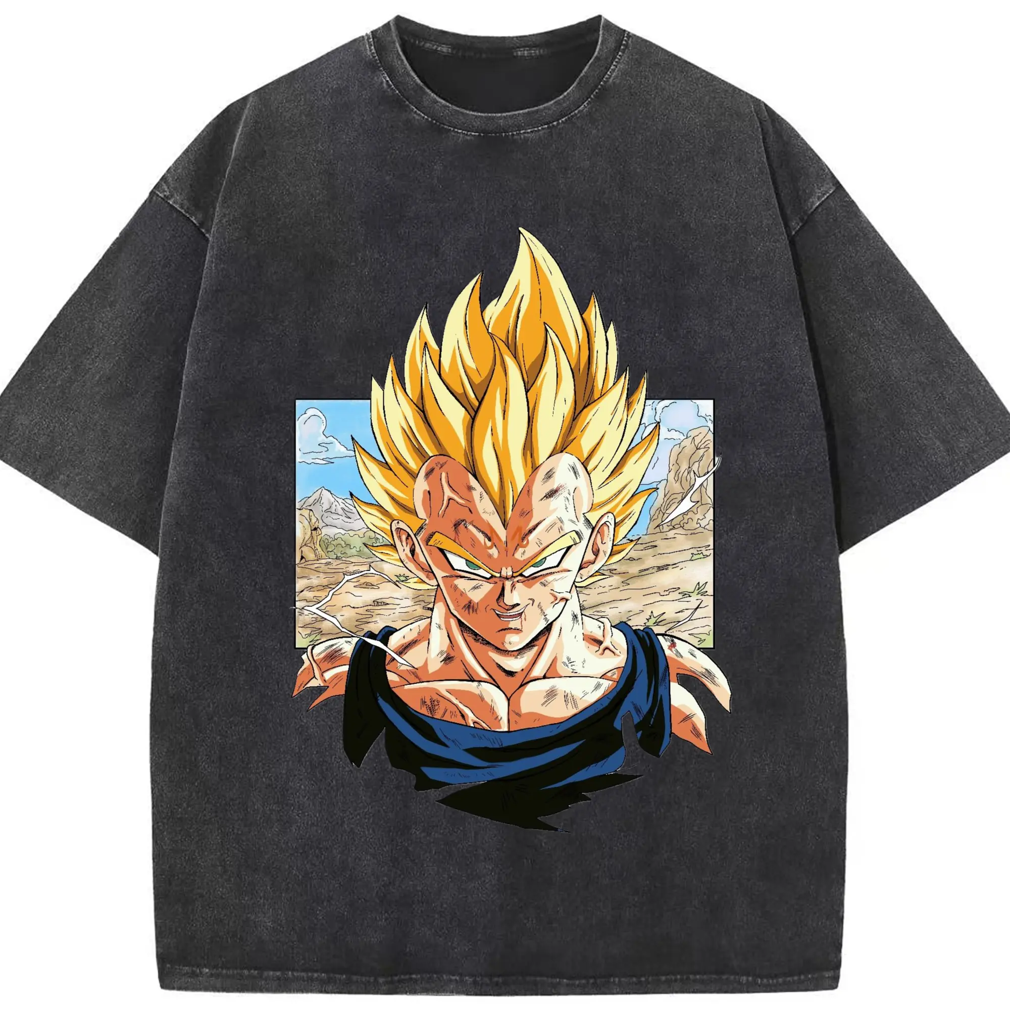 Dragon ball super vegeta shirt​ - Washed Vintage Look 230g Cotton Oversized T-Shirt With Front Heat Transfer Print – Soft, Lightweight, Stylish Fit – Comfortable Casual Wear For Sports & Everyday Use