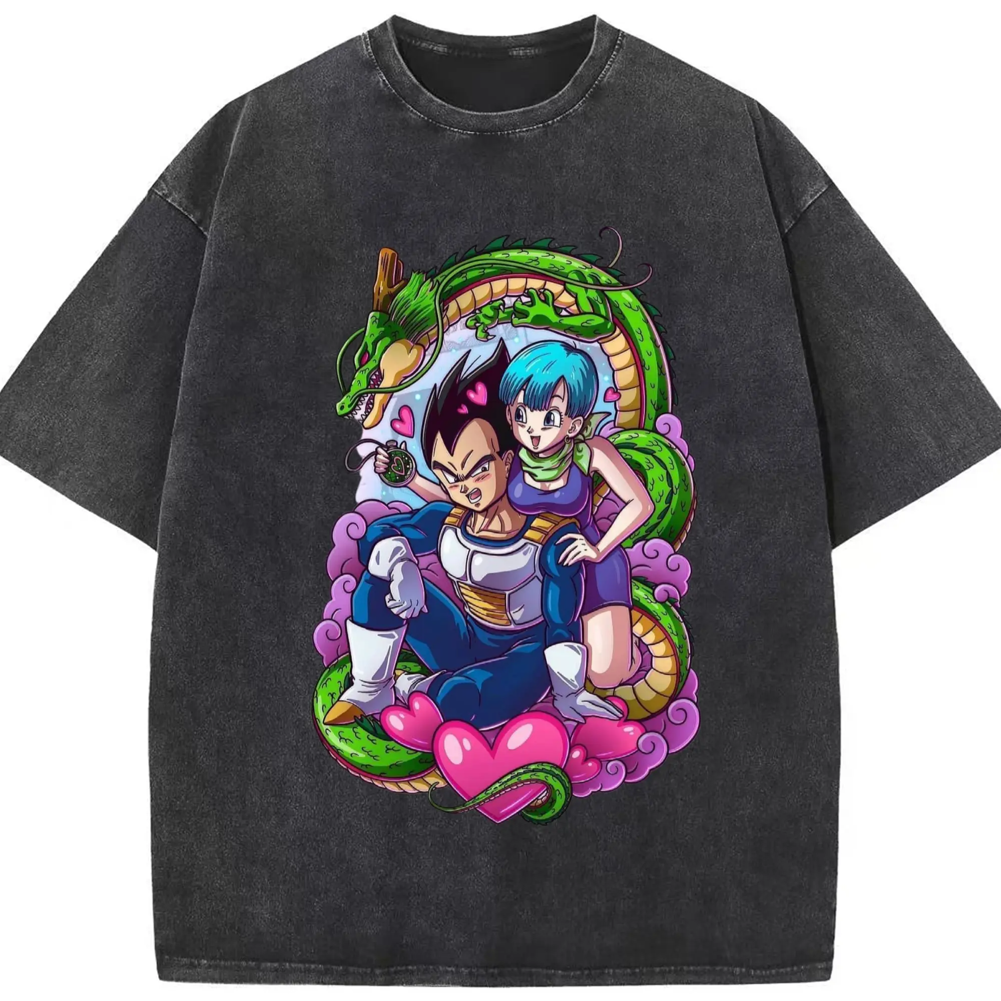Dragon ball Vegeta graphic shirt​ - Washed Vintage Look 230g Cotton Oversized T-Shirt With Front Heat Transfer Print – Soft, Lightweight, Stylish Fit – Comfortable Casual Wear For Sports & Everyday Use