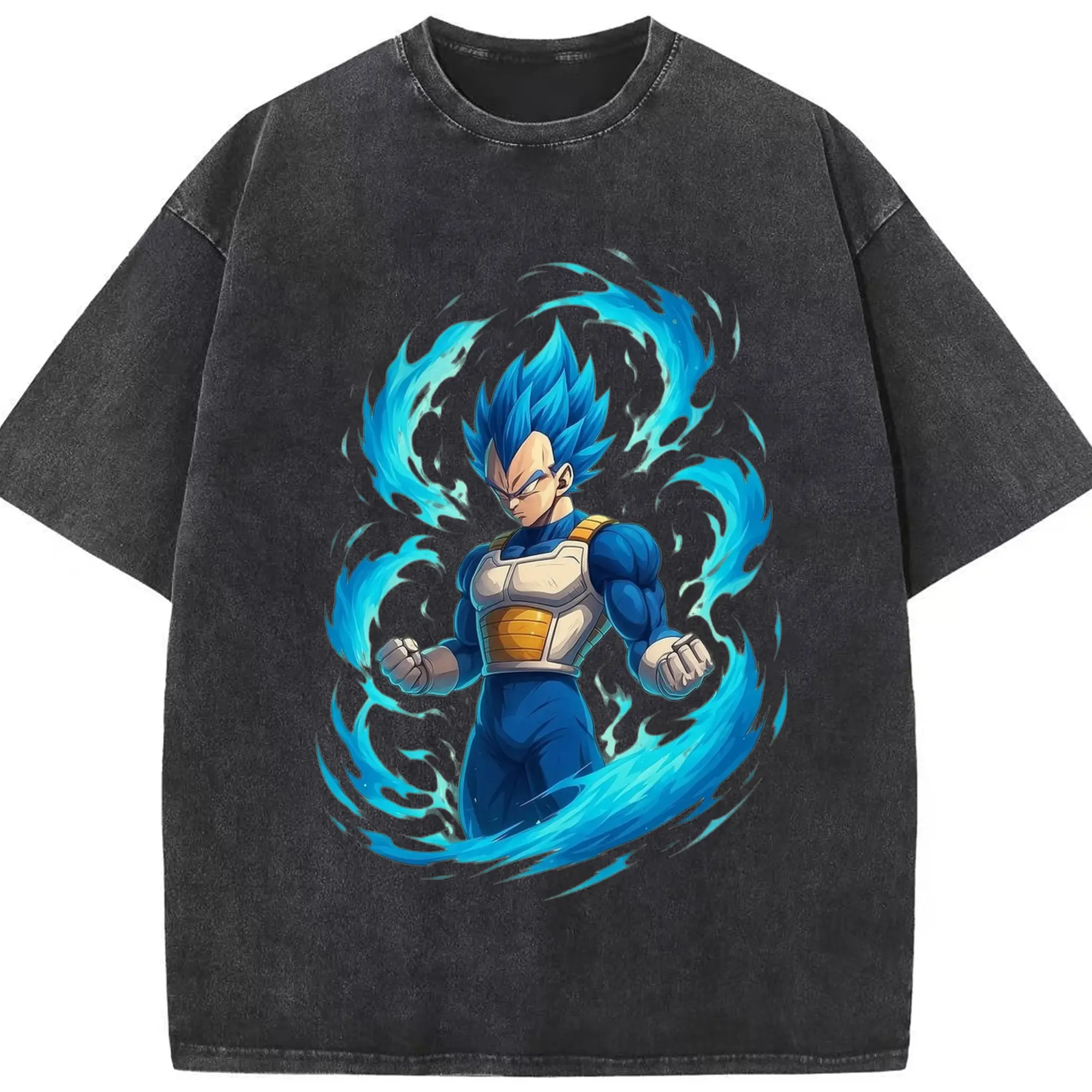 Men's dragon ball Vegeta shirt​ - Washed Vintage Look 230g Cotton Oversized T-Shirt With Front Heat Transfer Print – Soft, Lightweight, Stylish Fit – Comfortable Casual Wear For Sports & Everyday Use