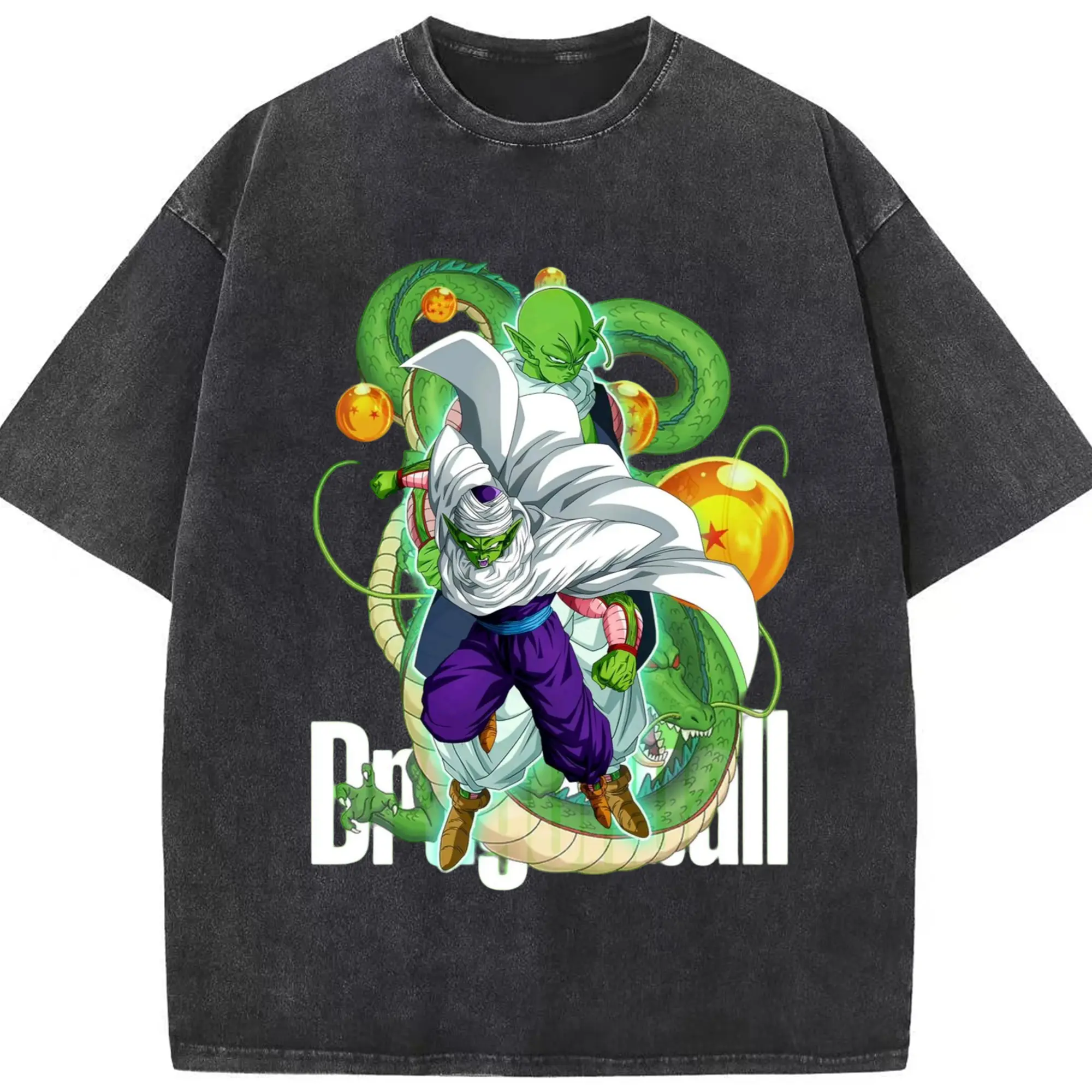 Dragon ball Piccolo graphic shirt​ - Washed Vintage Look 230g Cotton Oversized T-Shirt With Front Heat Transfer Print – Soft, Lightweight, Stylish Fit – Comfortable Casual Wear For Sports & Everyday Use