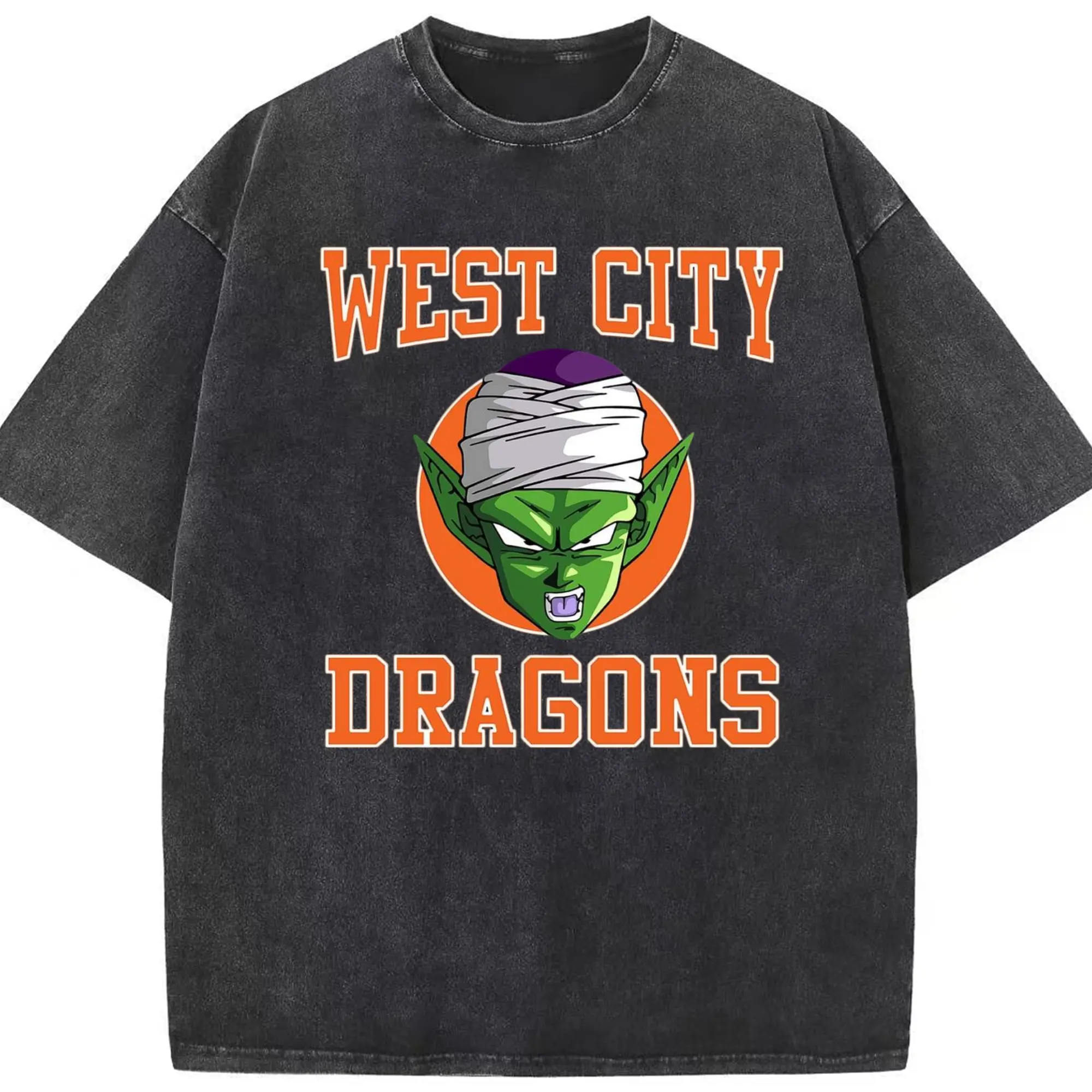 Dragon ball z piccolo face t shirt - Washed Vintage Look 230g Cotton Oversized T-Shirt With Front Heat Transfer Print – Soft, Lightweight, Stylish Fit – Comfortable Casual Wear For Sports & Everyday Use