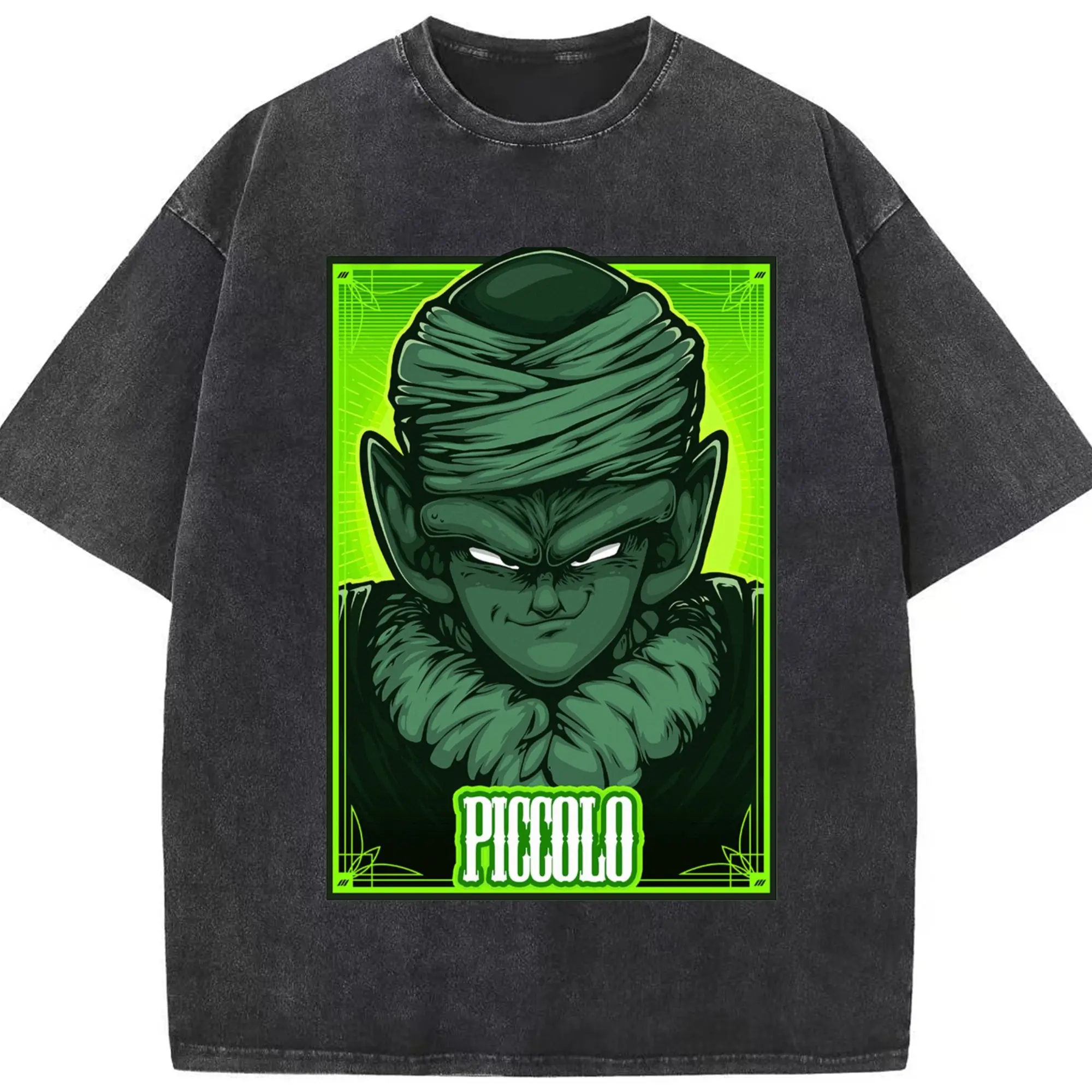 Dragon ball z piccolo t shirt - Washed Vintage Look 230g Cotton Oversized T-Shirt With Front Heat Transfer Print – Soft, Lightweight, Stylish Fit – Comfortable Casual Wear For Sports & Everyday Use