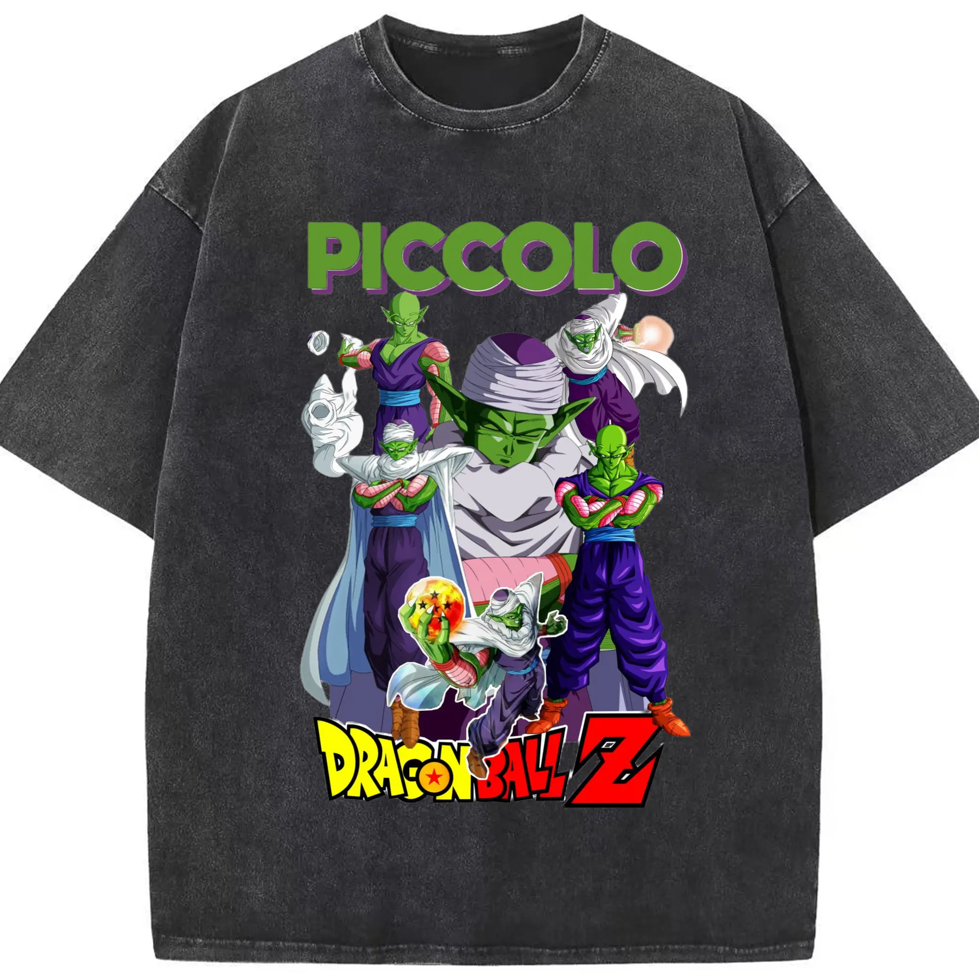Dragon Ball Z Retro Piccolo T-Shirt - Washed Vintage Look 230g Cotton Oversized T-Shirt With Front Heat Transfer Print – Soft, Lightweight, Stylish Fit – Comfortable Casual Wear For Sports & Everyday Use