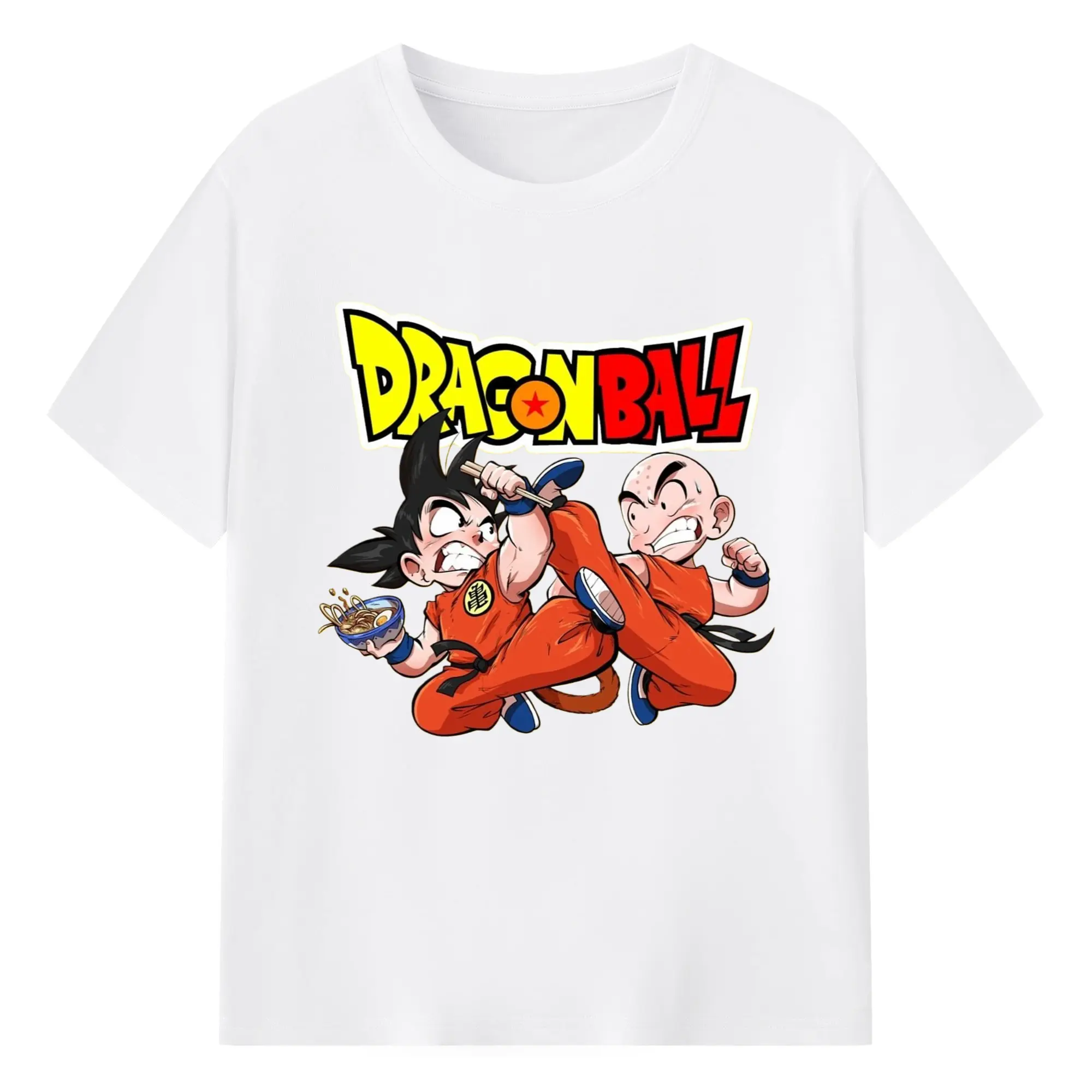 Dragon ball krillin and son goku t-shirt - 180g Cotton T-Shirt With Front Heat Transfer Print – Soft, Lightweight, Fitted Design – Comfortable Casual Wear For Sports & Everyday Use