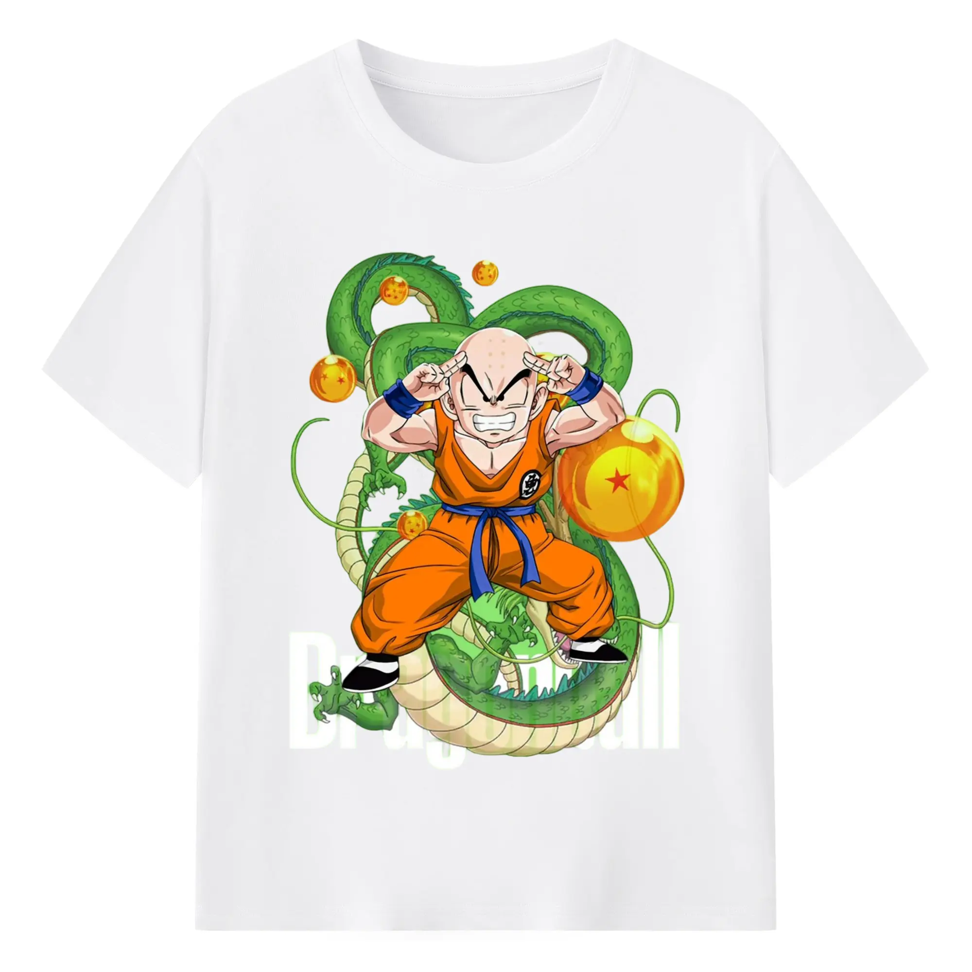 Dragon ball krillin graphic shirt​ - 180g Cotton T-Shirt With Front Heat Transfer Print – Soft, Lightweight, Fitted Design – Comfortable Casual Wear For Sports & Everyday Use