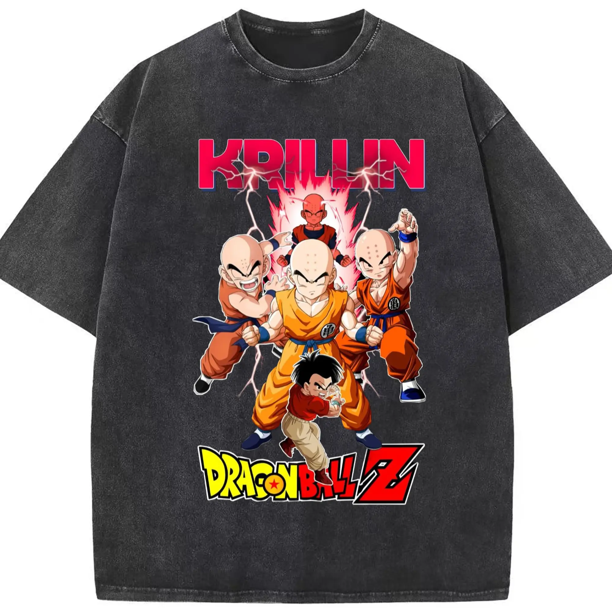 Dragon ball krillin vintage t-shirt - Washed Vintage Look 230g Cotton Oversized T-Shirt With Front Heat Transfer Print – Soft, Lightweight, Stylish Fit – Comfortable Casual Wear For Sports & Everyday Use