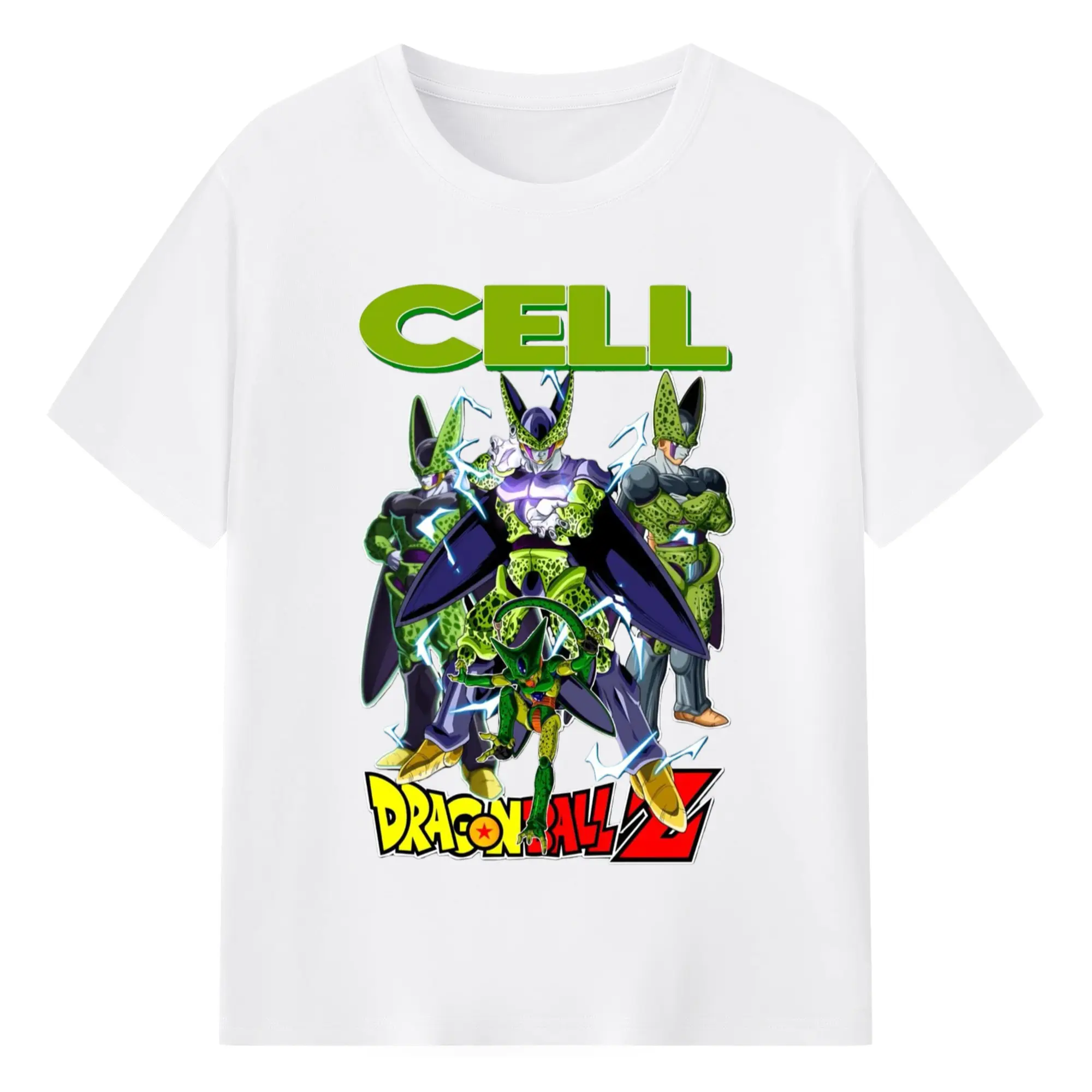 Dragon ball z cell collage graphic shirt​ - 180g Cotton T-Shirt With Front Heat Transfer Print – Soft, Lightweight, Fitted Design – Comfortable Casual Wear For Sports & Everyday Use