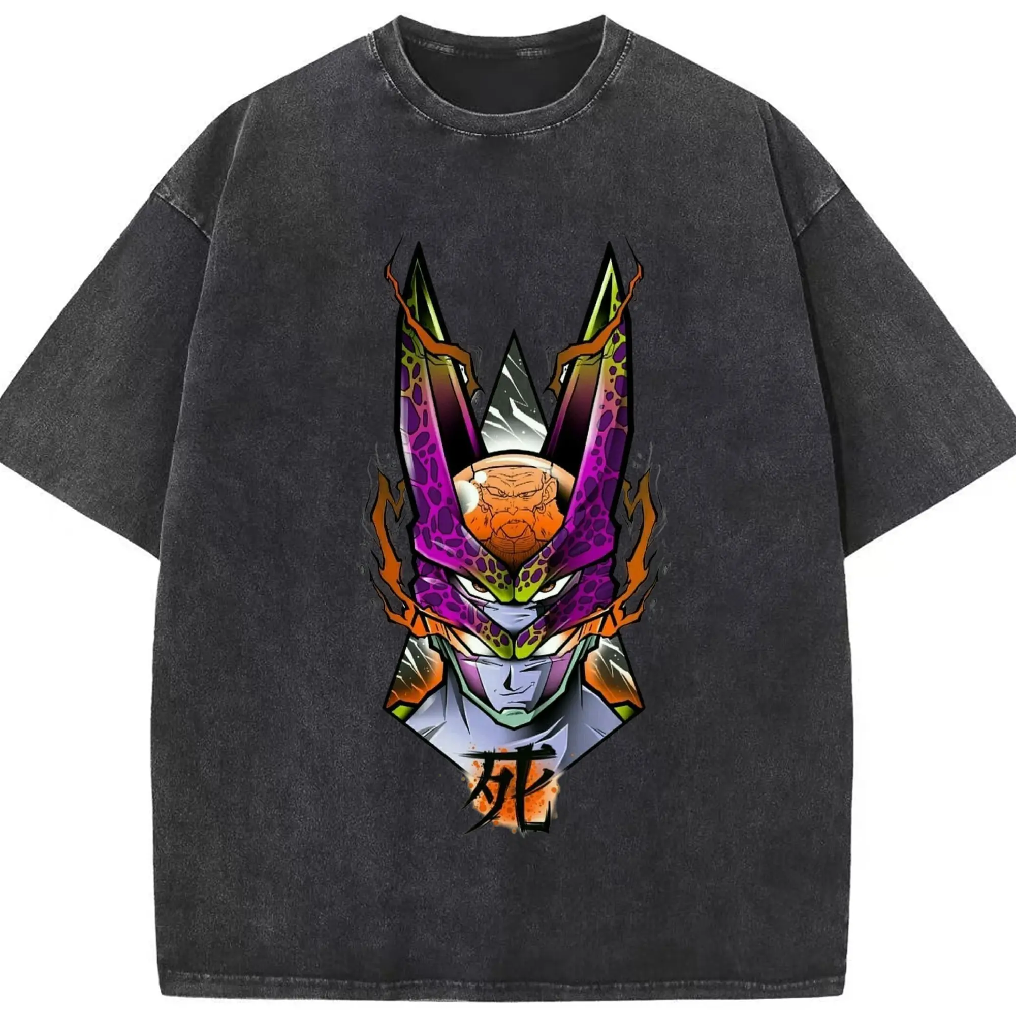 Dragon ball z cell shirt - Washed Vintage Look 230g Cotton Oversized T-Shirt With Front Heat Transfer Print – Soft, Lightweight, Stylish Fit – Comfortable Casual Wear For Sports & Everyday Use
