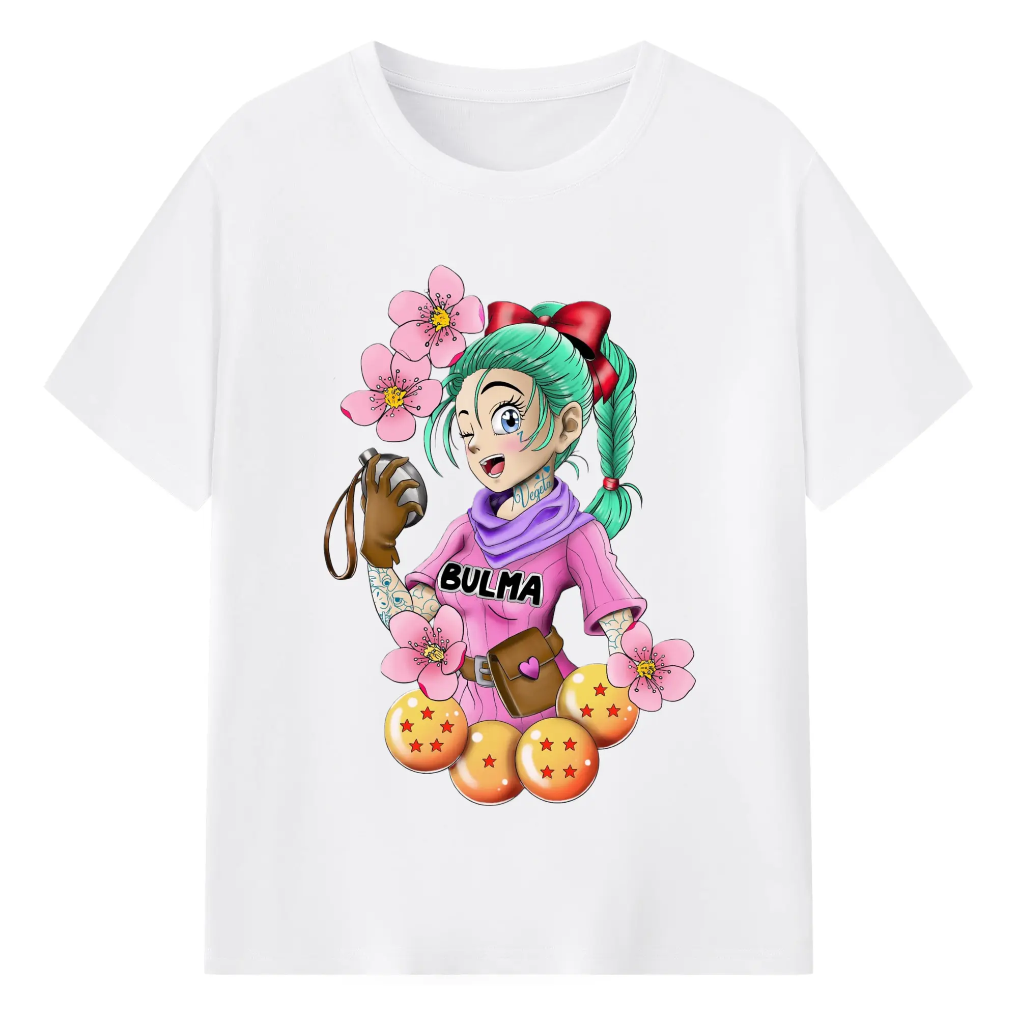Dragon ball bulma  t-shirt - 180g Cotton T-Shirt With Front Heat Transfer Print – Soft, Lightweight, Fitted Design – Comfortable Casual Wear For Sports & Everyday Use