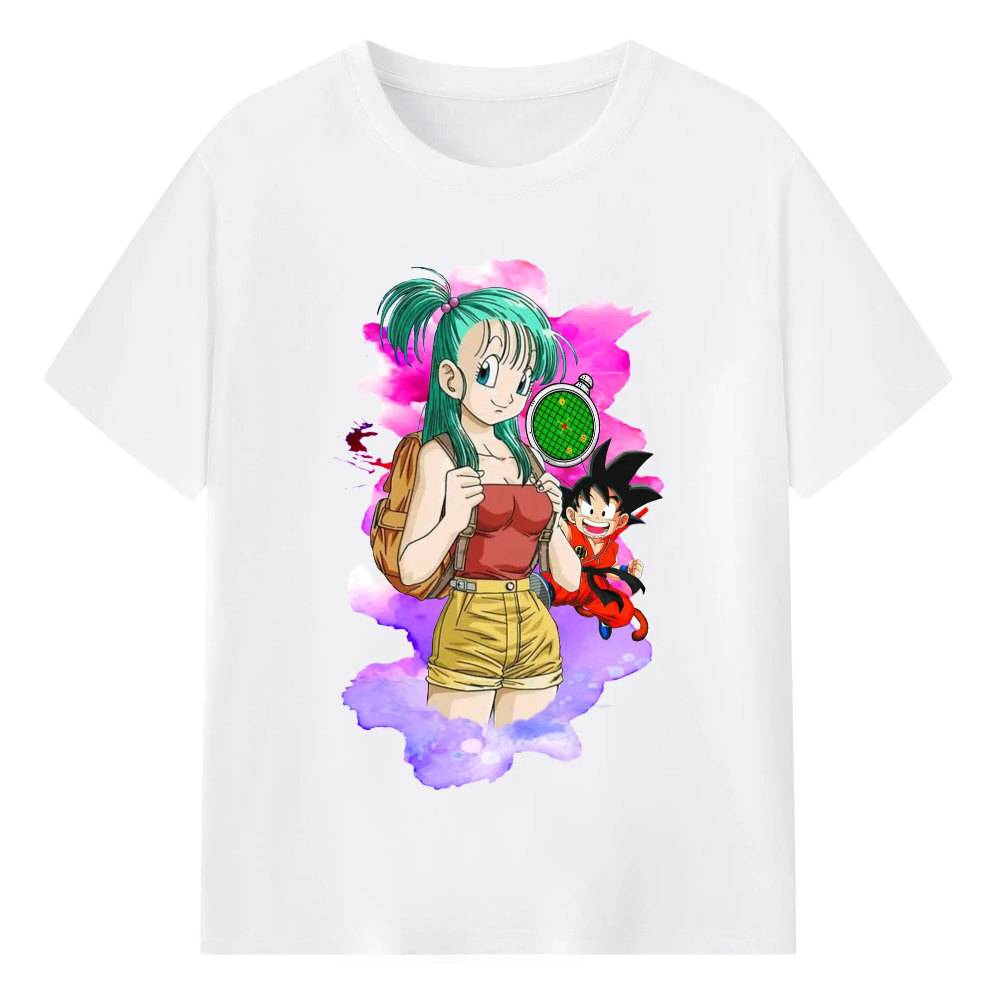 Dragon ball bulma cartoon graphic t-shirt - 180g Cotton T-Shirt With Front Heat Transfer Print – Soft, Lightweight, Fitted Design – Comfortable Casual Wear For Sports & Everyday Use