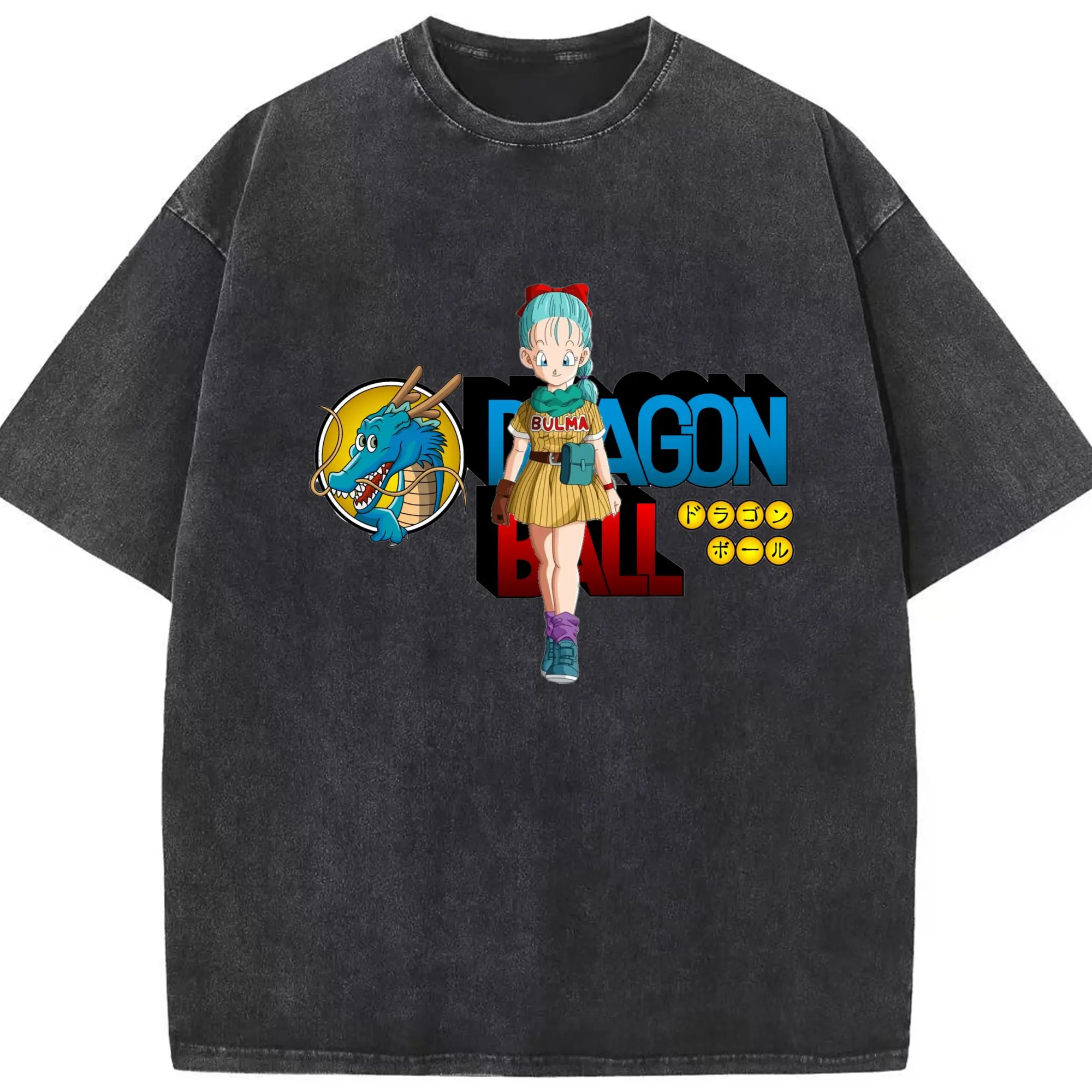 Dragon ball bulma graphic t-shirt - Washed Vintage Look 230g Cotton Oversized T-Shirt With Front Heat Transfer Print – Soft, Lightweight, Stylish Fit – Comfortable Casual Wear For Sports & Everyday Use
