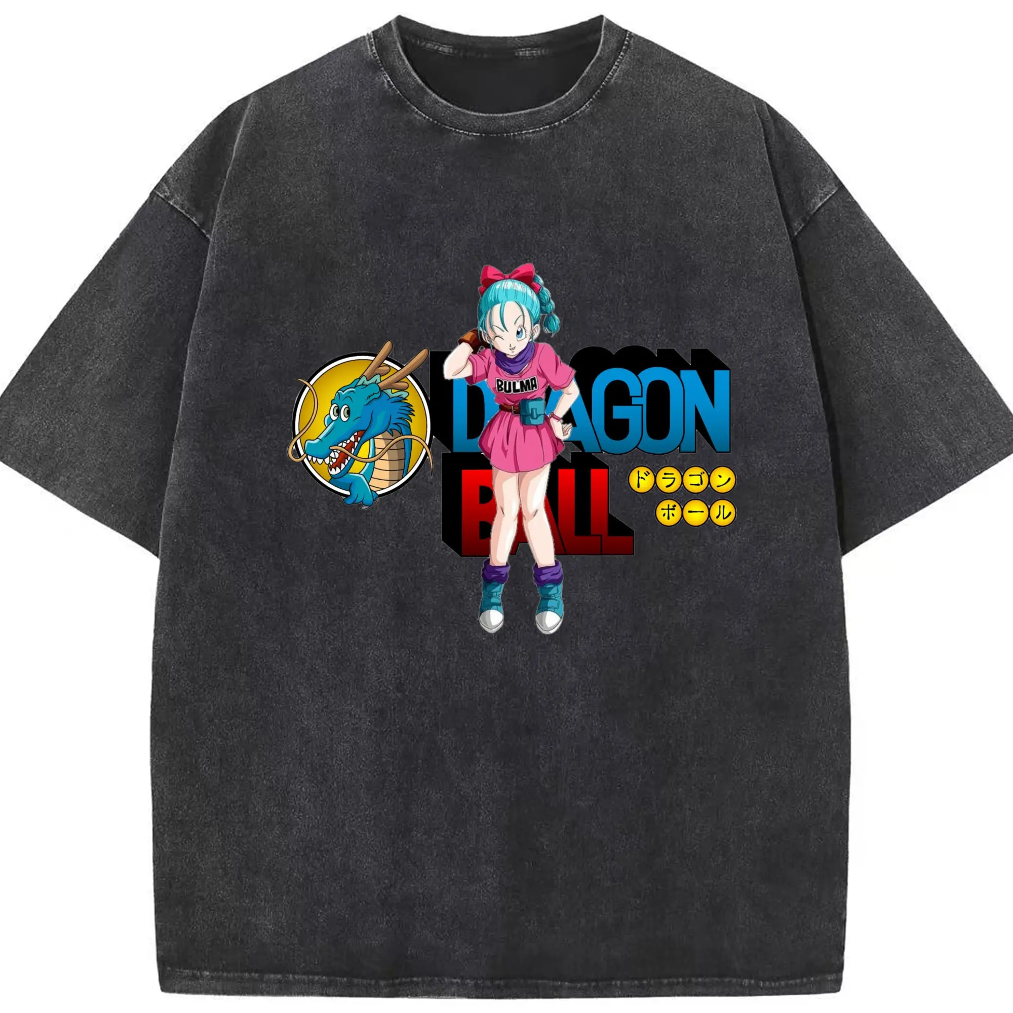 Dragon Ball Bulma T-Shirt - Washed Vintage Look 230g Cotton Oversized T-Shirt With Front Heat Transfer Print – Soft, Lightweight, Stylish Fit – Comfortable Casual Wear For Sports & Everyday Use