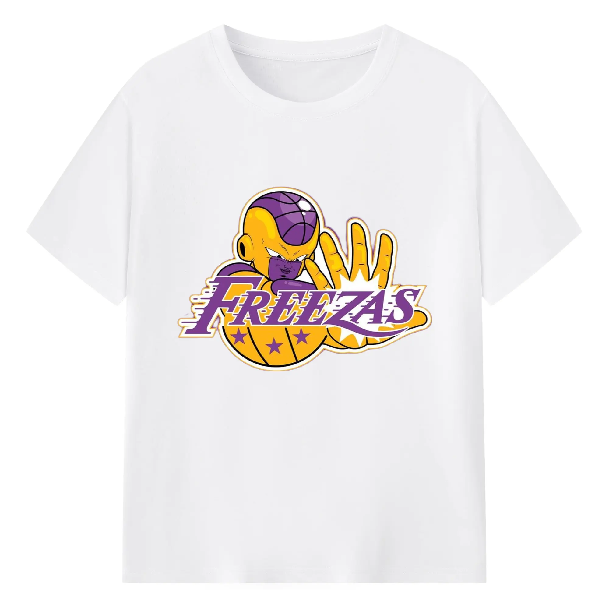 Dragon Ball Freeza face Lakers Tee - 180g Cotton T-Shirt With Front Heat Transfer Print – Soft, Lightweight, Fitted Design – Comfortable Casual Wear For Sports & Everyday Use