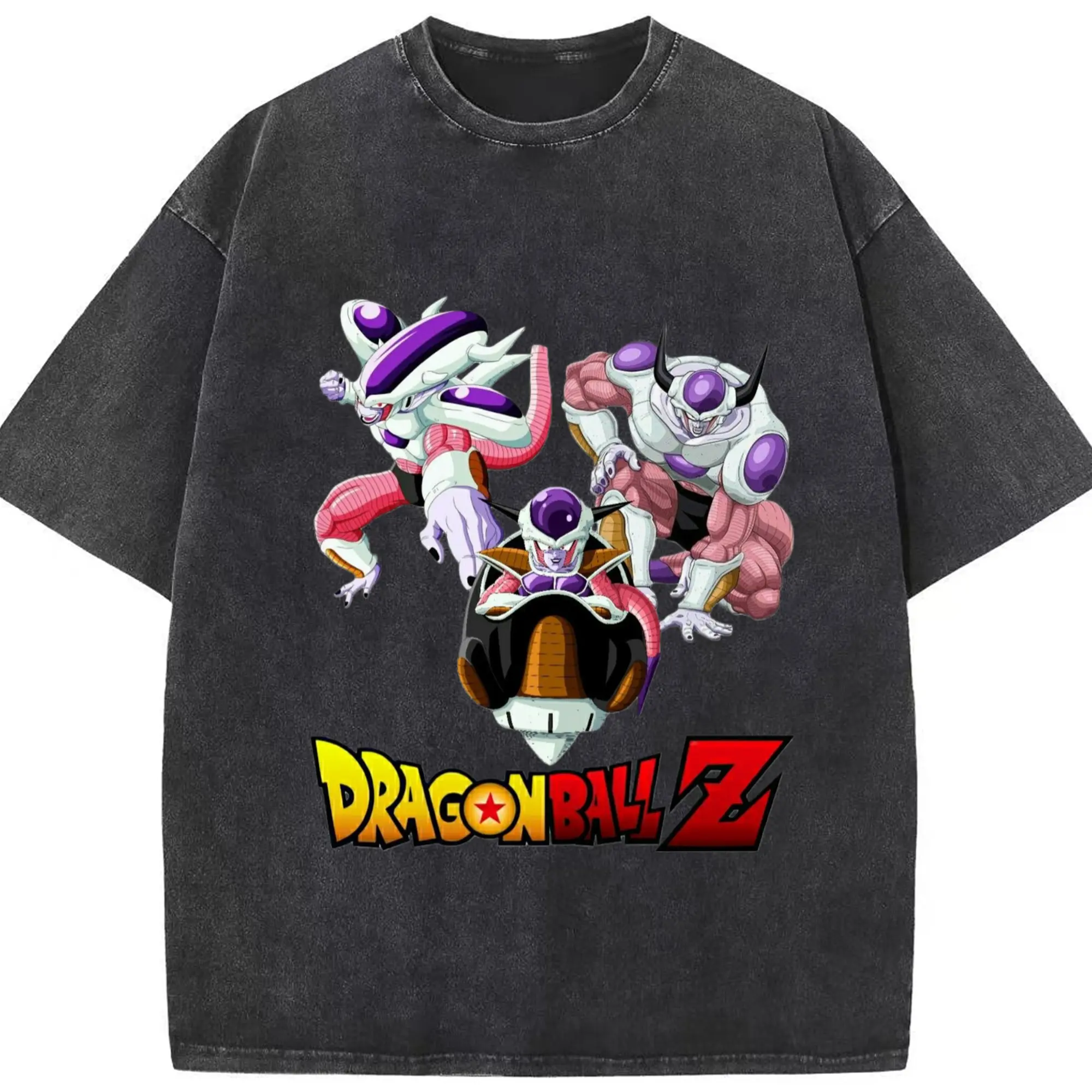 Dragon Ball Freeza collage t-shirt - Washed Vintage Look 230g Cotton Oversized T-Shirt With Front Heat Transfer Print – Soft, Lightweight, Stylish Fit – Comfortable Casual Wear For Sports & Everyday Use