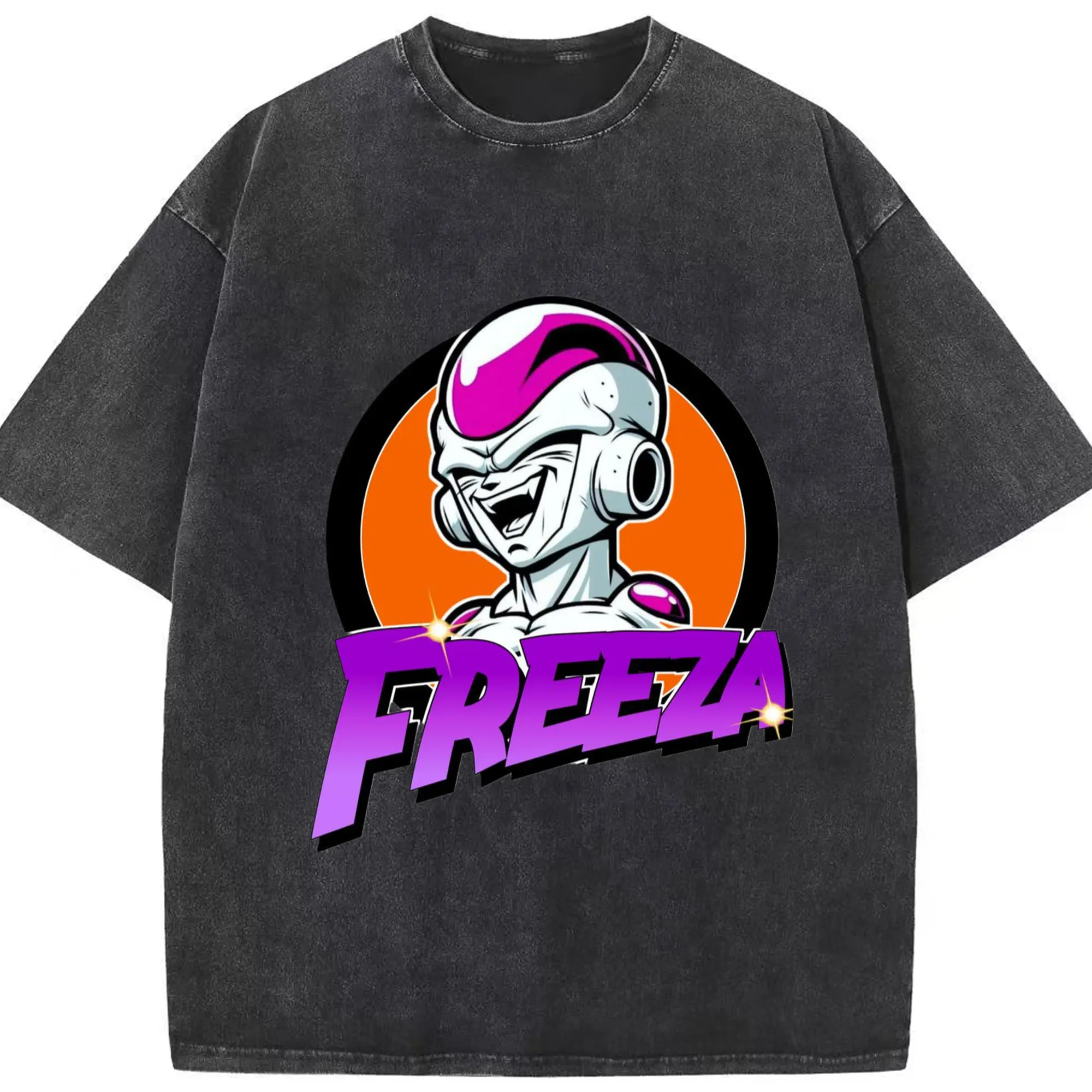 Dragon Ball Freeza face Tee - Washed Vintage Look 230g Cotton Oversized T-Shirt With Front Heat Transfer Print – Soft, Lightweight, Stylish Fit – Comfortable Casual Wear For Sports & Everyday Use