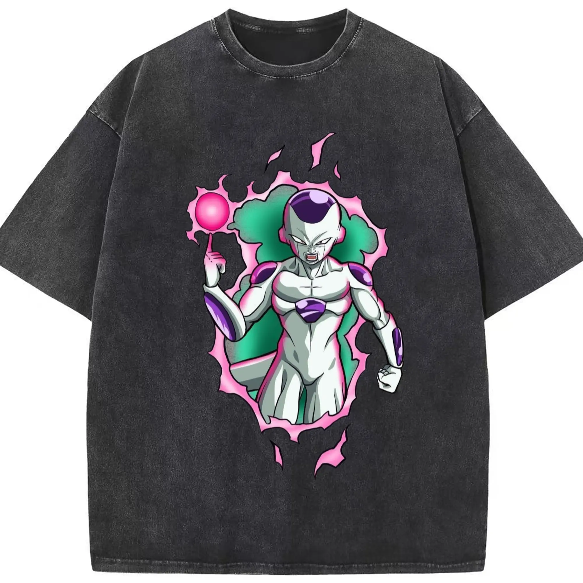 Dragon Ball Freeza t-shirt - Washed Vintage Look 230g Cotton Oversized T-Shirt With Front Heat Transfer Print – Soft, Lightweight, Stylish Fit – Comfortable Casual Wear For Sports & Everyday Use