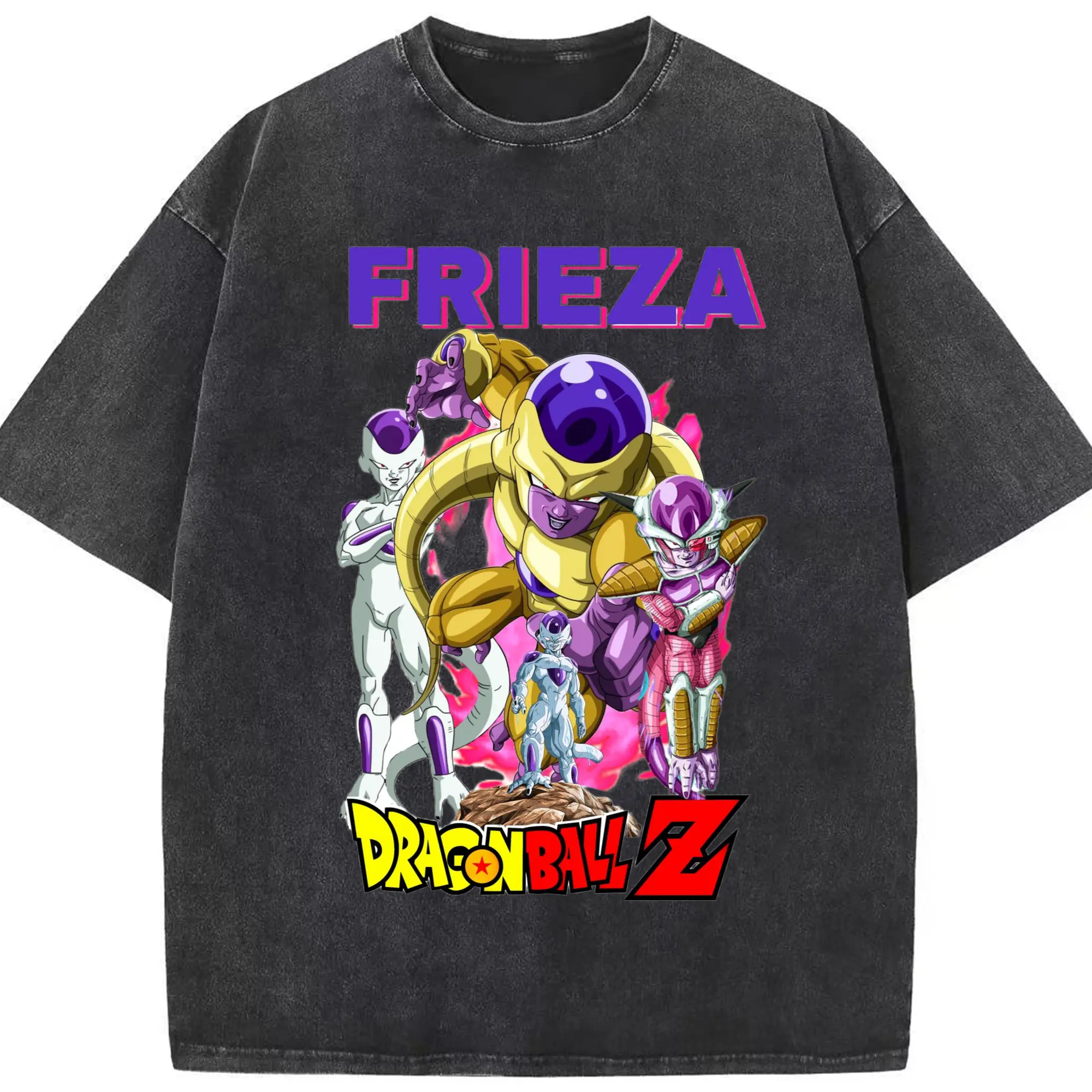 Vintage Dragon Ball Freeza T-Shirt - Washed Vintage Look 230g Cotton Oversized T-Shirt With Front Heat Transfer Print – Soft, Lightweight, Stylish Fit – Comfortable Casual Wear For Sports & Everyday Use