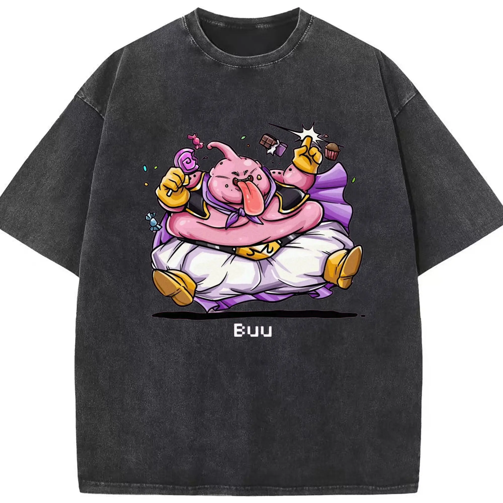 Dragon Ball Master Buu cartoon T-Shirt - Washed Vintage Look 230g Cotton Oversized T-Shirt With Front Heat Transfer Print – Soft, Lightweight, Stylish Fit – Comfortable Casual Wear For Sports & Everyday Use