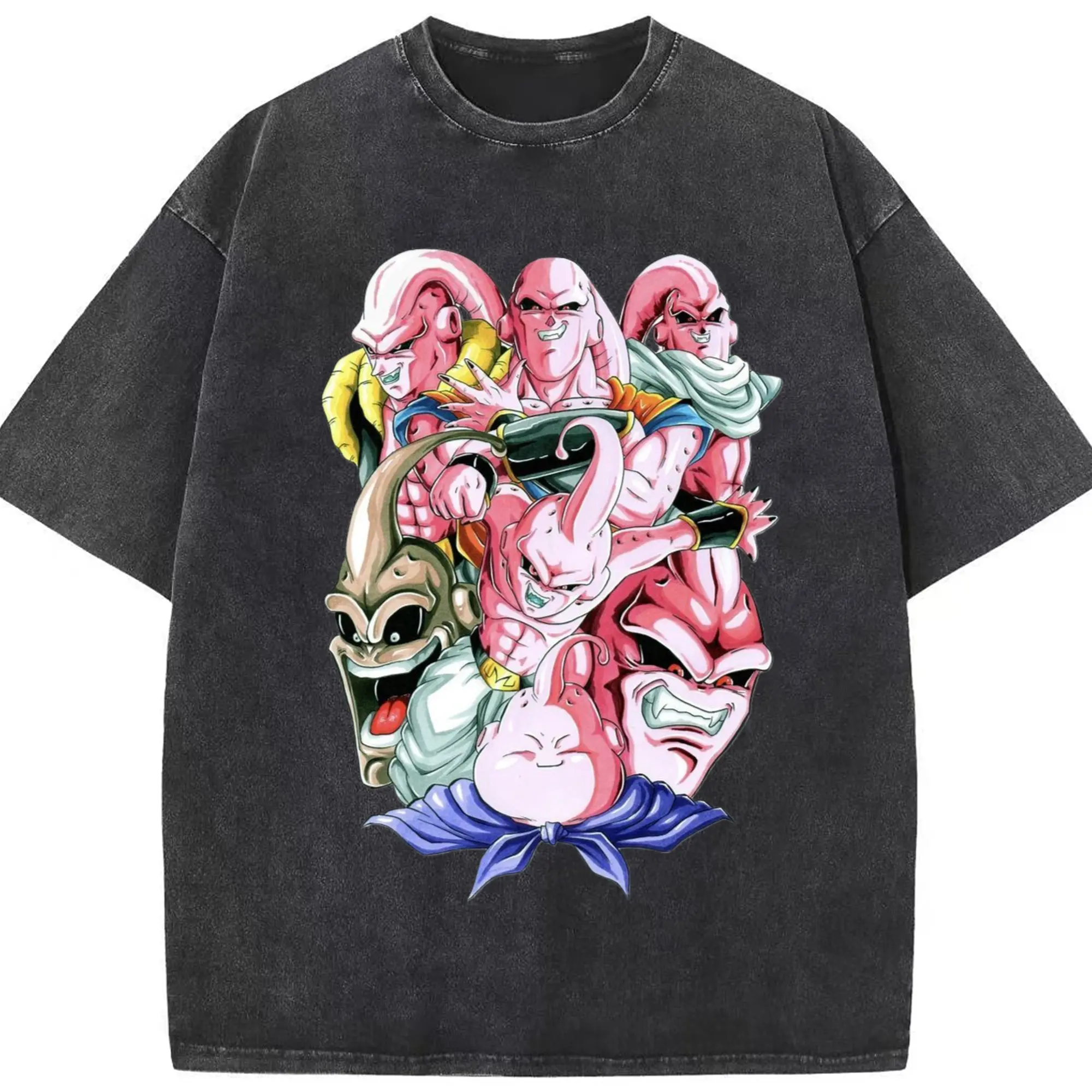 Dragon Ball Master Buu collage graphic T-Shirt - Washed Vintage Look 230g Cotton Oversized T-Shirt With Front Heat Transfer Print – Soft, Lightweight, Stylish Fit – Comfortable Casual Wear For Sports & Everyday Use