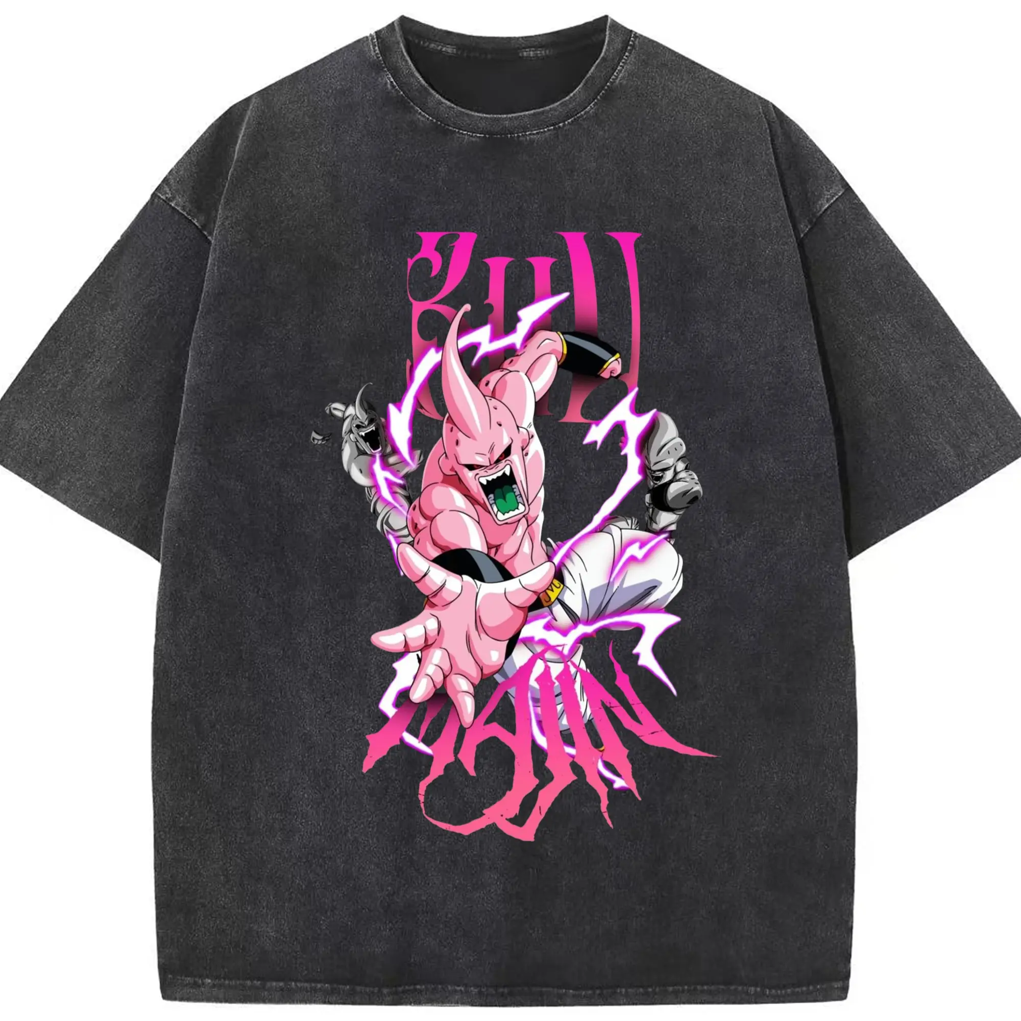 Dragon Ball Master Buu graphic Tee - Washed Vintage Look 230g Cotton Oversized T-Shirt With Front Heat Transfer Print – Soft, Lightweight, Stylish Fit – Comfortable Casual Wear For Sports & Everyday Use